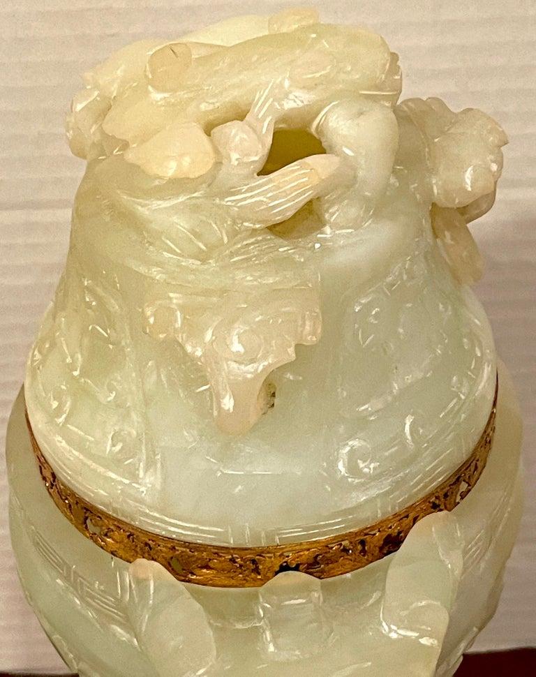 Chinese Carved Green Quartz Censor, Now as a Lamp For Sale 4