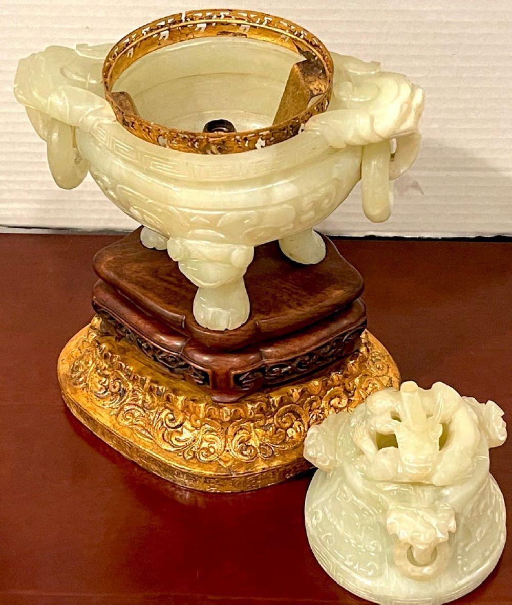 Chinese Carved Green Quartz Censor, Now as a Lamp For Sale 5