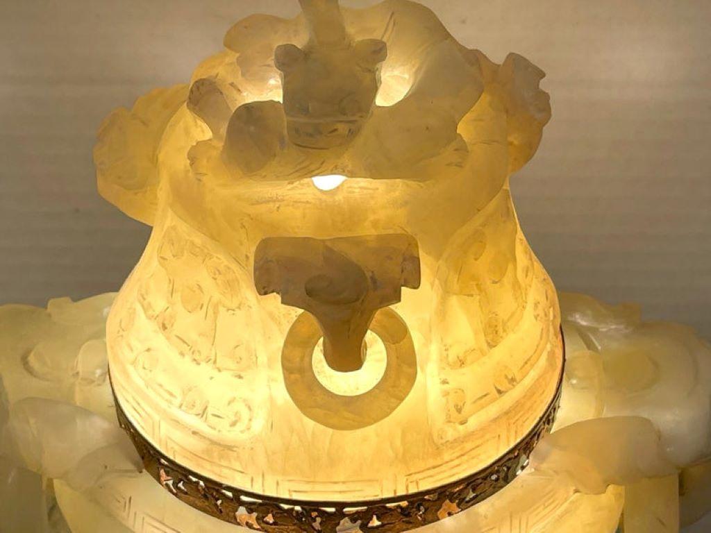 Chinese Carved Green Quartz Censor, Now as a Lamp For Sale 10