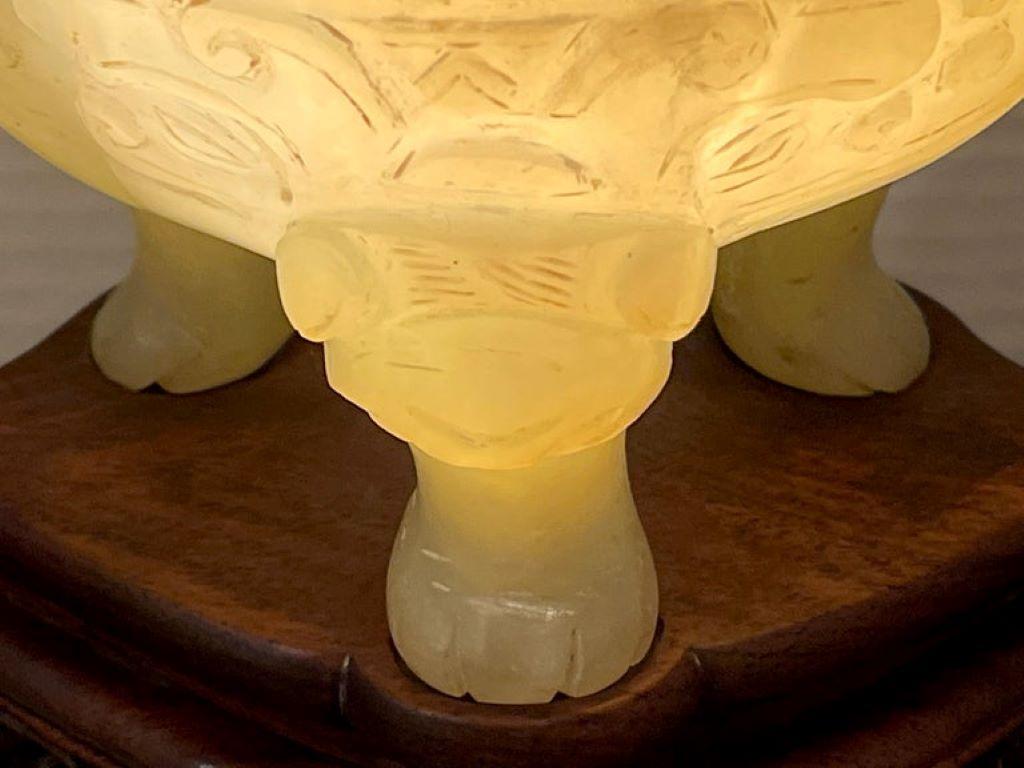 Chinese Carved Green Quartz Censor, Now as a Lamp For Sale 11
