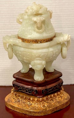 Chinese Carved Green Quartz Censor, Now as a Lamp