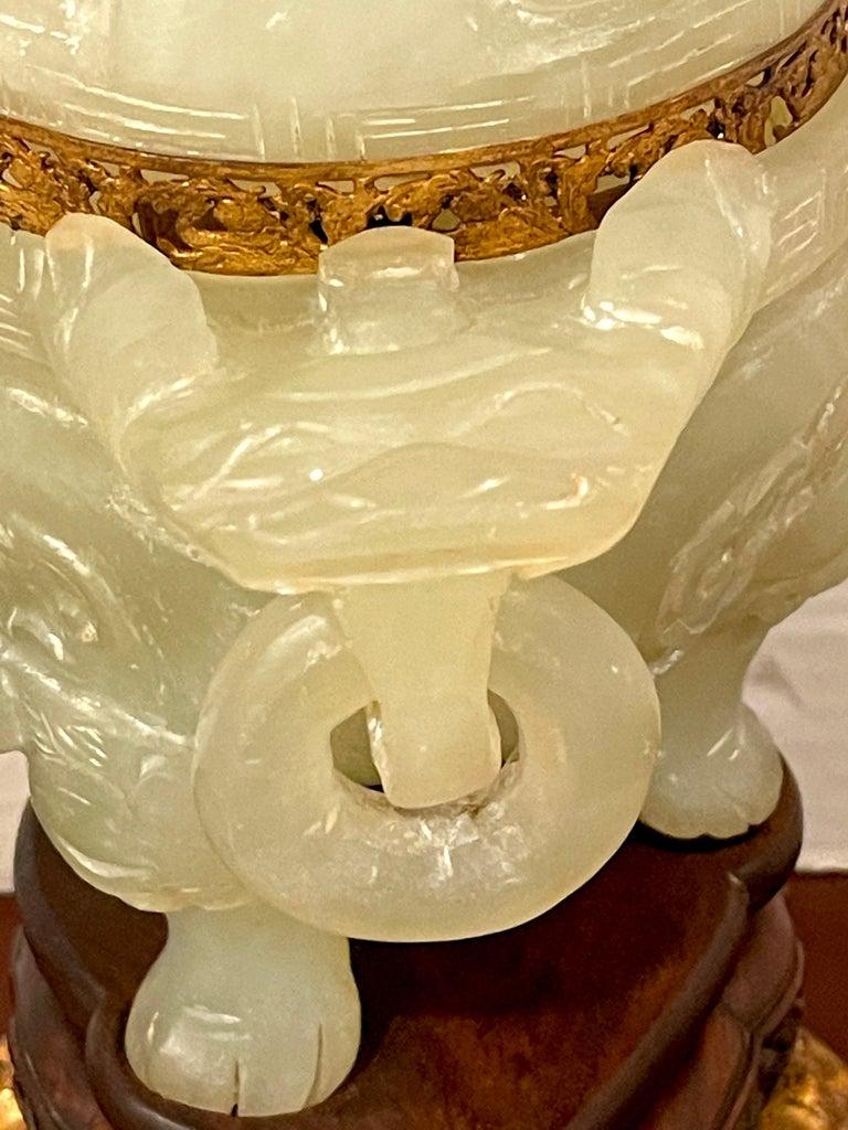Chinese Carved Green Quartz Censor, Now as a Lamp In Good Condition For Sale In West Palm Beach, FL