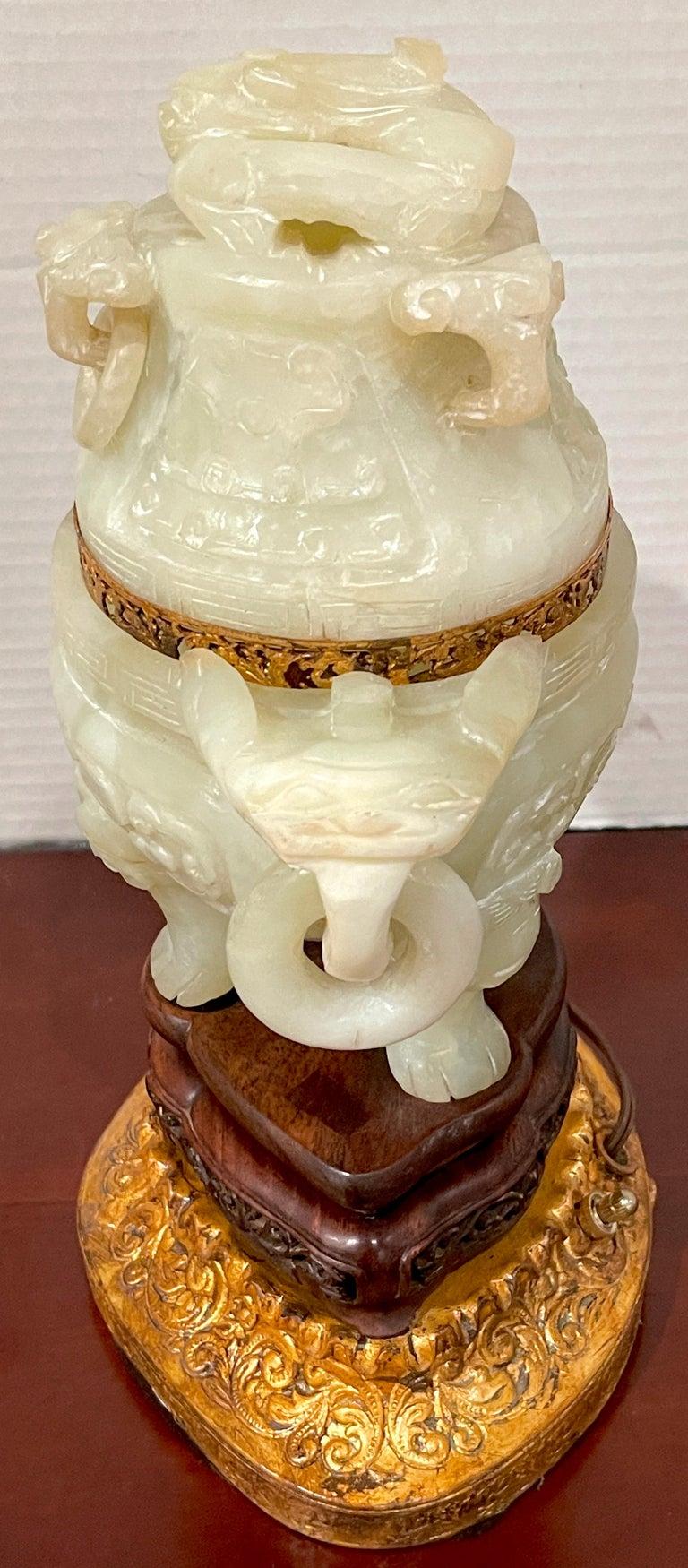 Chinese Carved Green Quartz Censor, Now as a Lamp For Sale 1