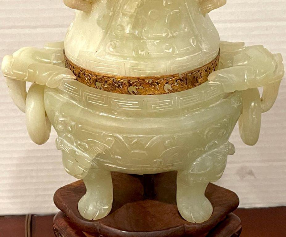 Chinese Carved Green Quartz Censor, Now as a Lamp For Sale 2