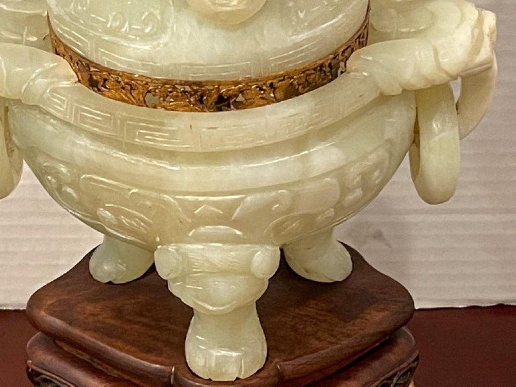 Chinese Carved Green Quartz Censor, Now as a Lamp For Sale 3