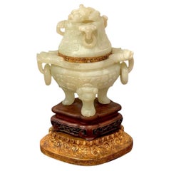 Chinese Carved Green Quartz Censor, Now as a Lamp