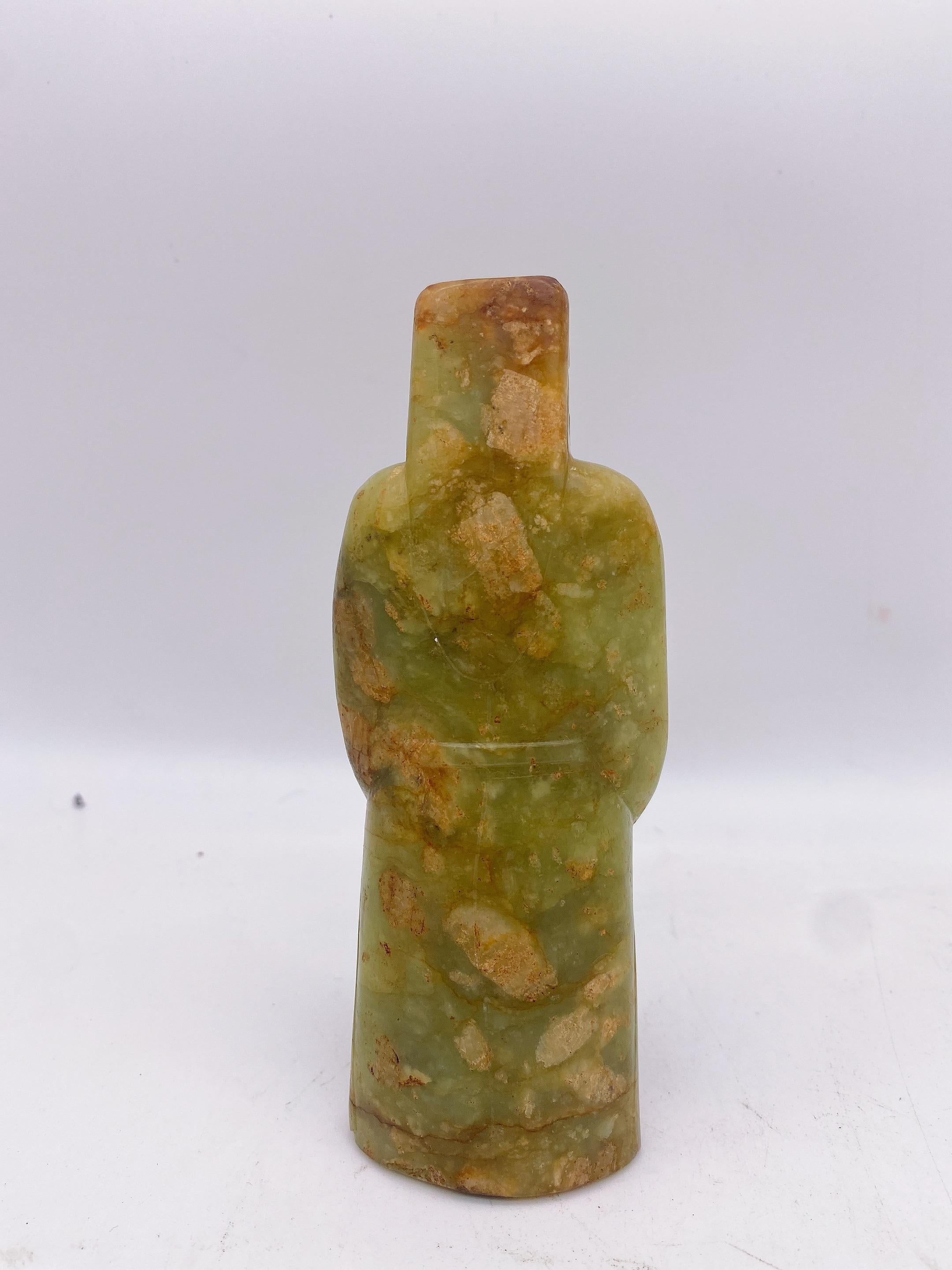 Chinese Carved Green River Jade Figure of an Immortal Ming/Qing Wearing Robes For Sale 3
