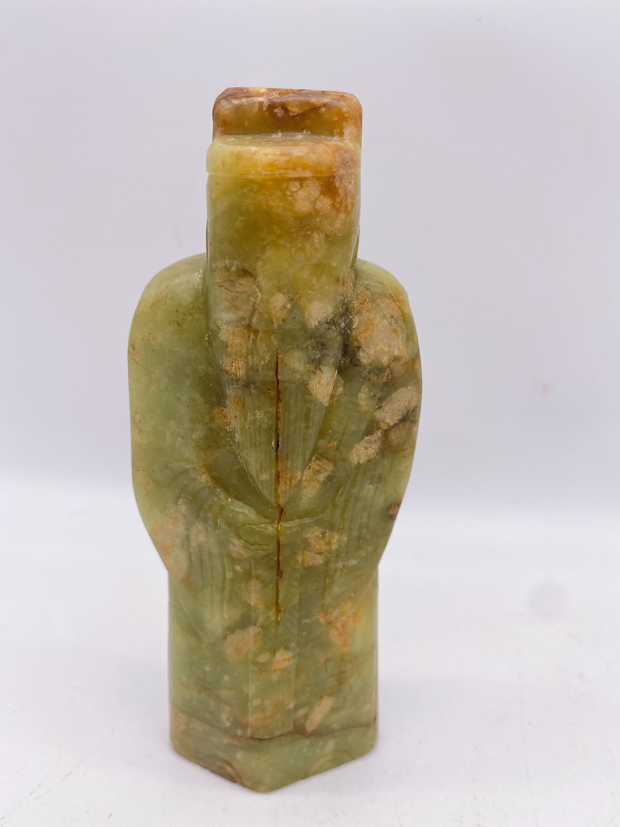 Chinese Carved Green River Jade Figure of an Immortal Ming/Qing Wearing Robes For Sale 6