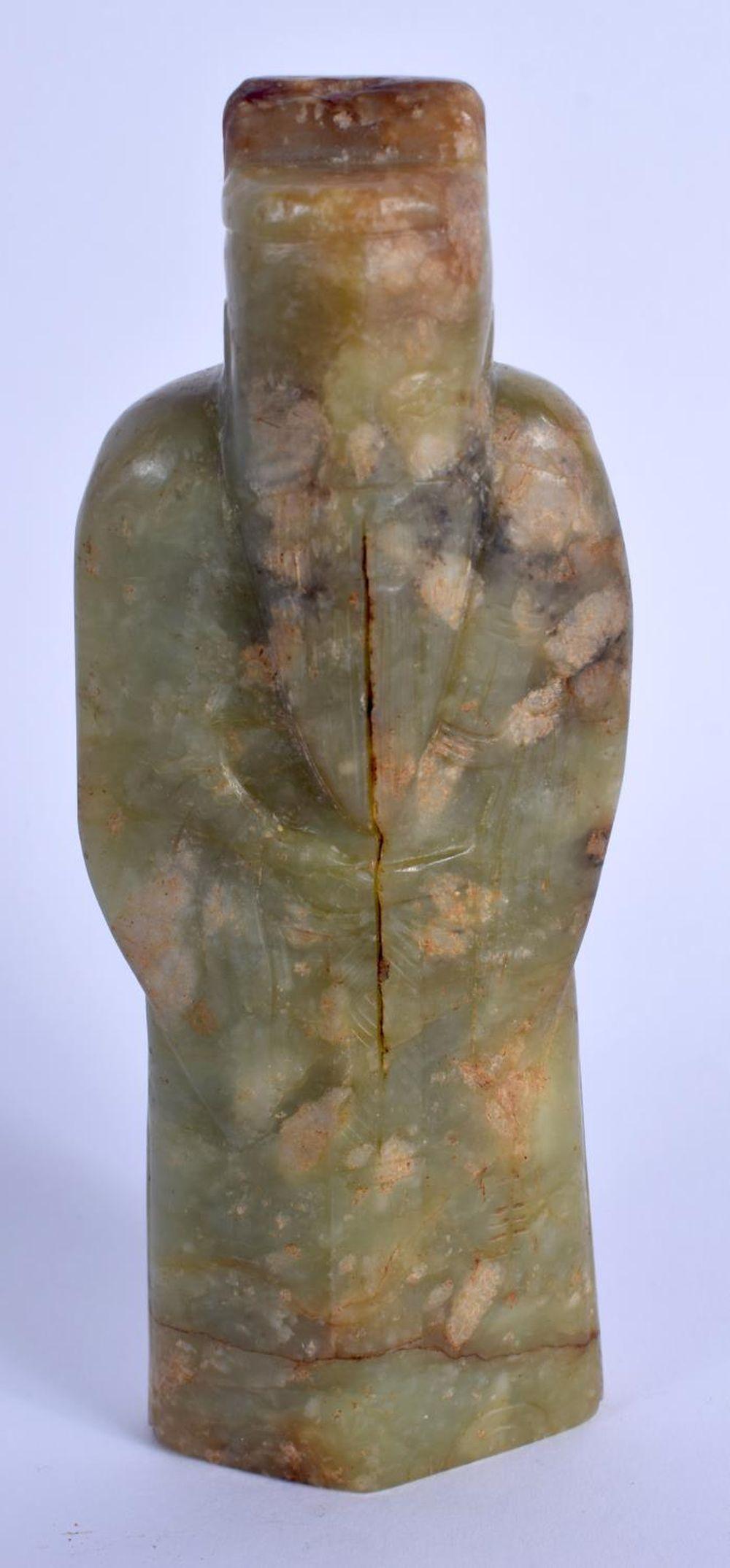 Chinese Carved Green River Jade Figure of an Immortal Ming/Qing Wearing Robes For Sale 7