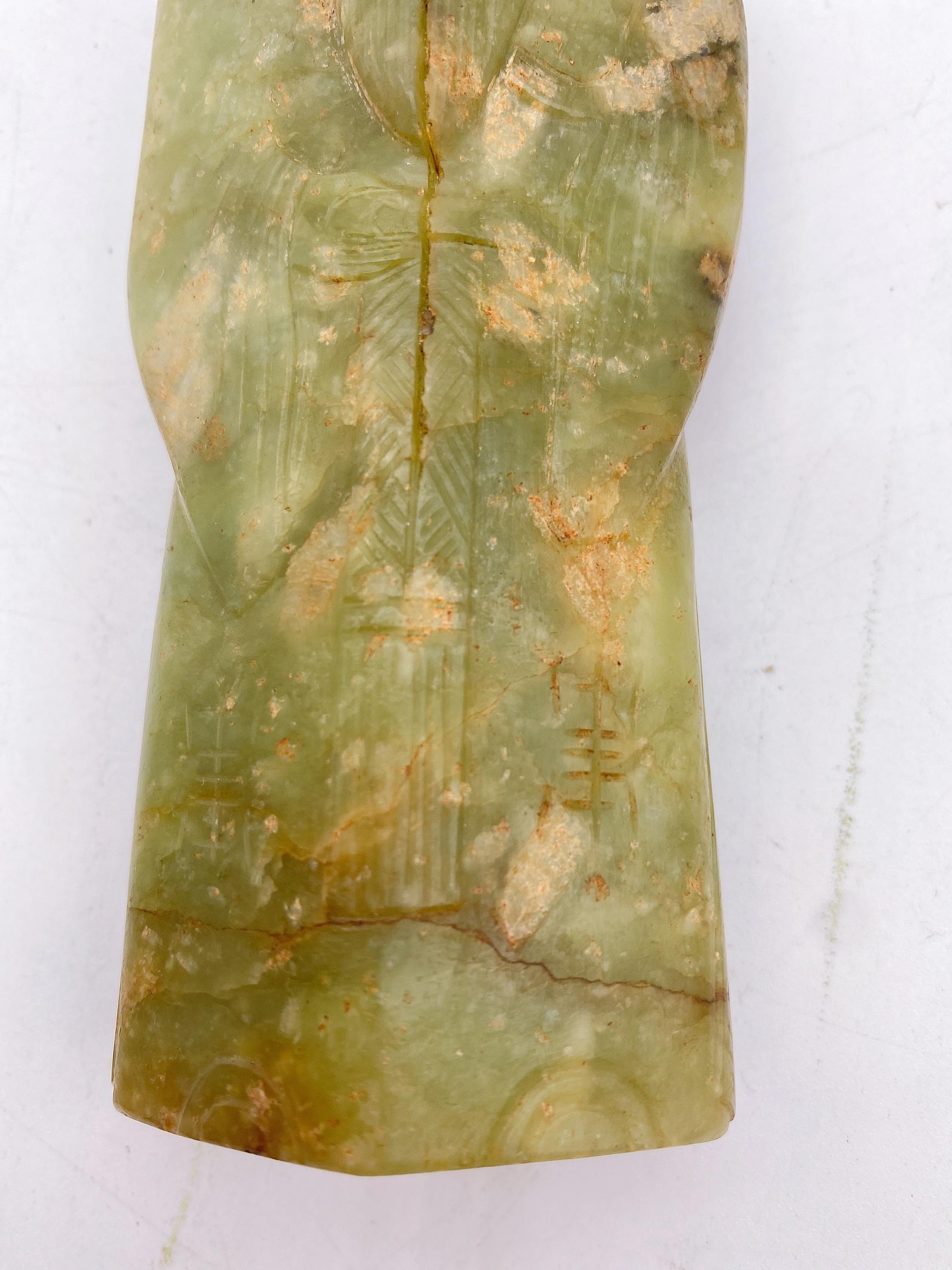 18th Century and Earlier Chinese Carved Green River Jade Figure of an Immortal Ming/Qing Wearing Robes For Sale