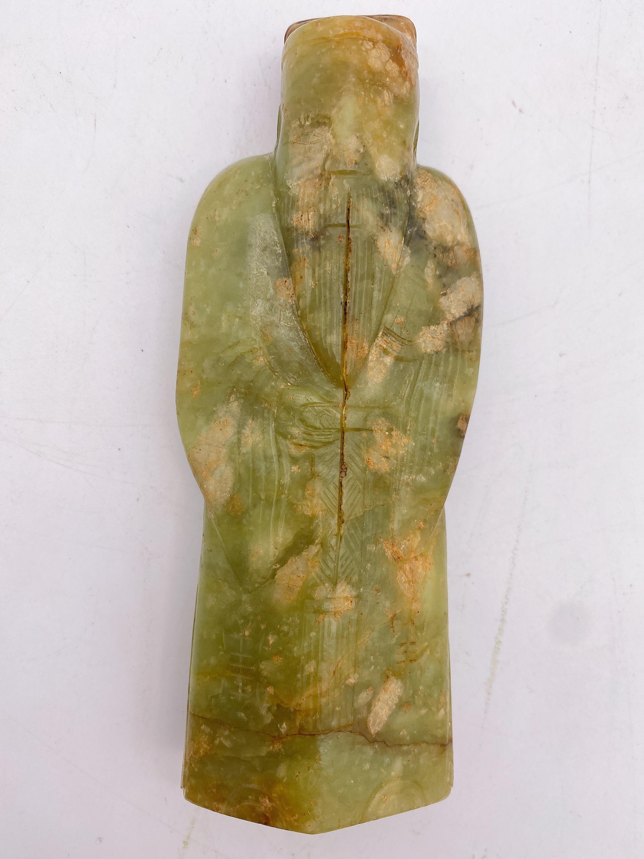 Chinese Carved Green River Jade Figure of an Immortal Ming/Qing Wearing Robes For Sale 3