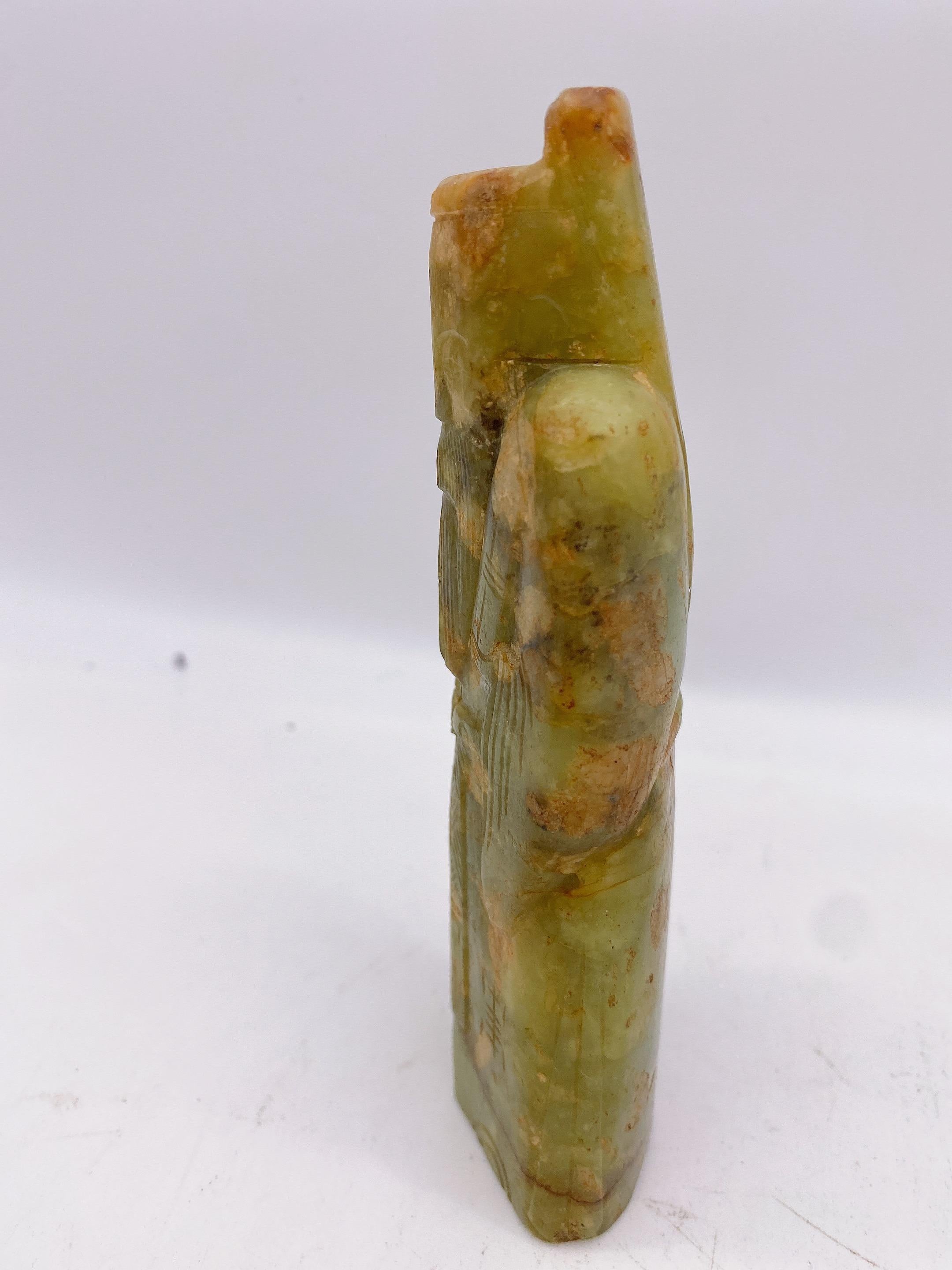 Chinese Carved Green River Jade Figure of an Immortal Ming/Qing Wearing Robes For Sale 4