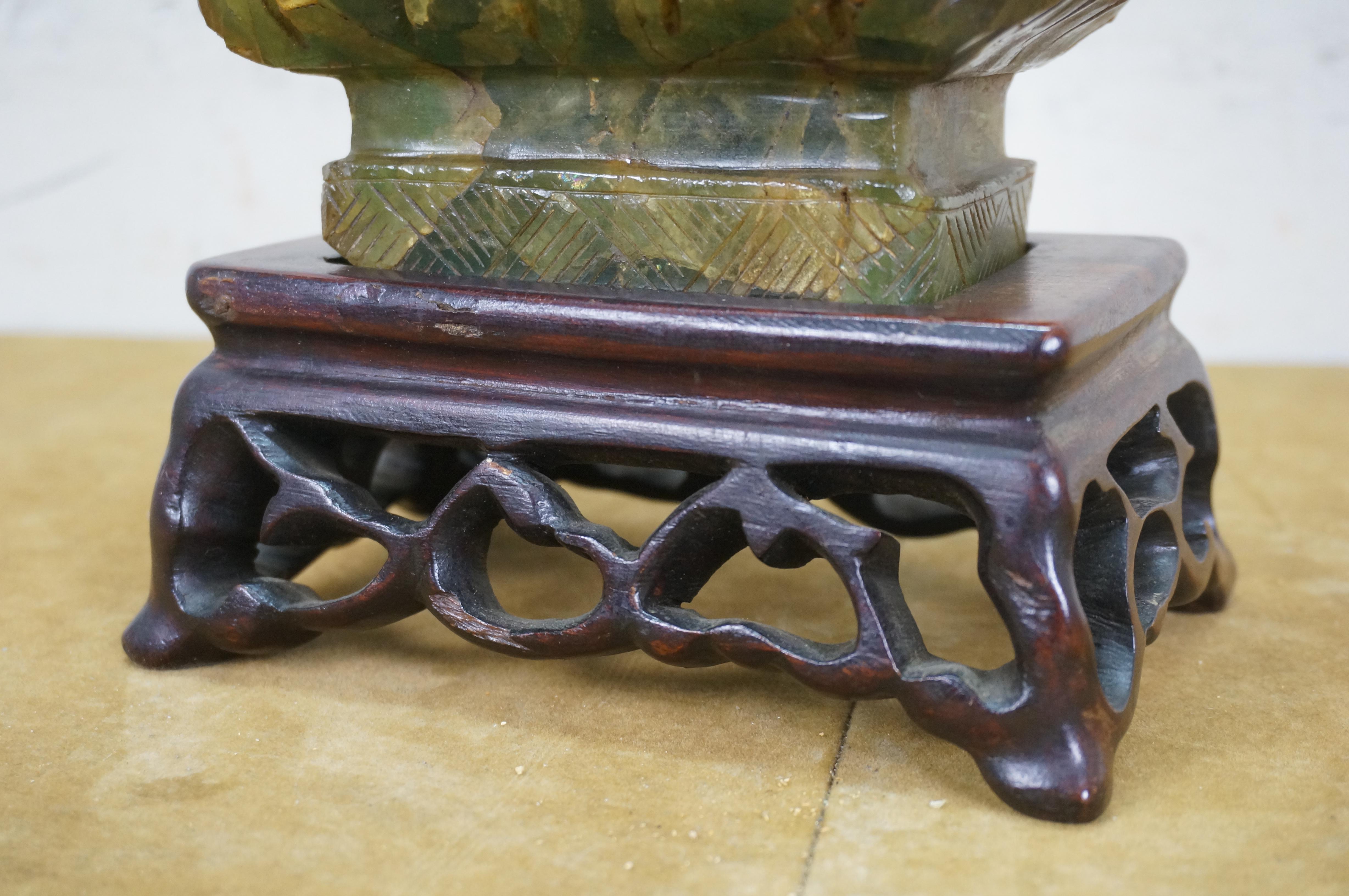 Chinese Carved Green & Yellow Jade Pheasant Urn 18