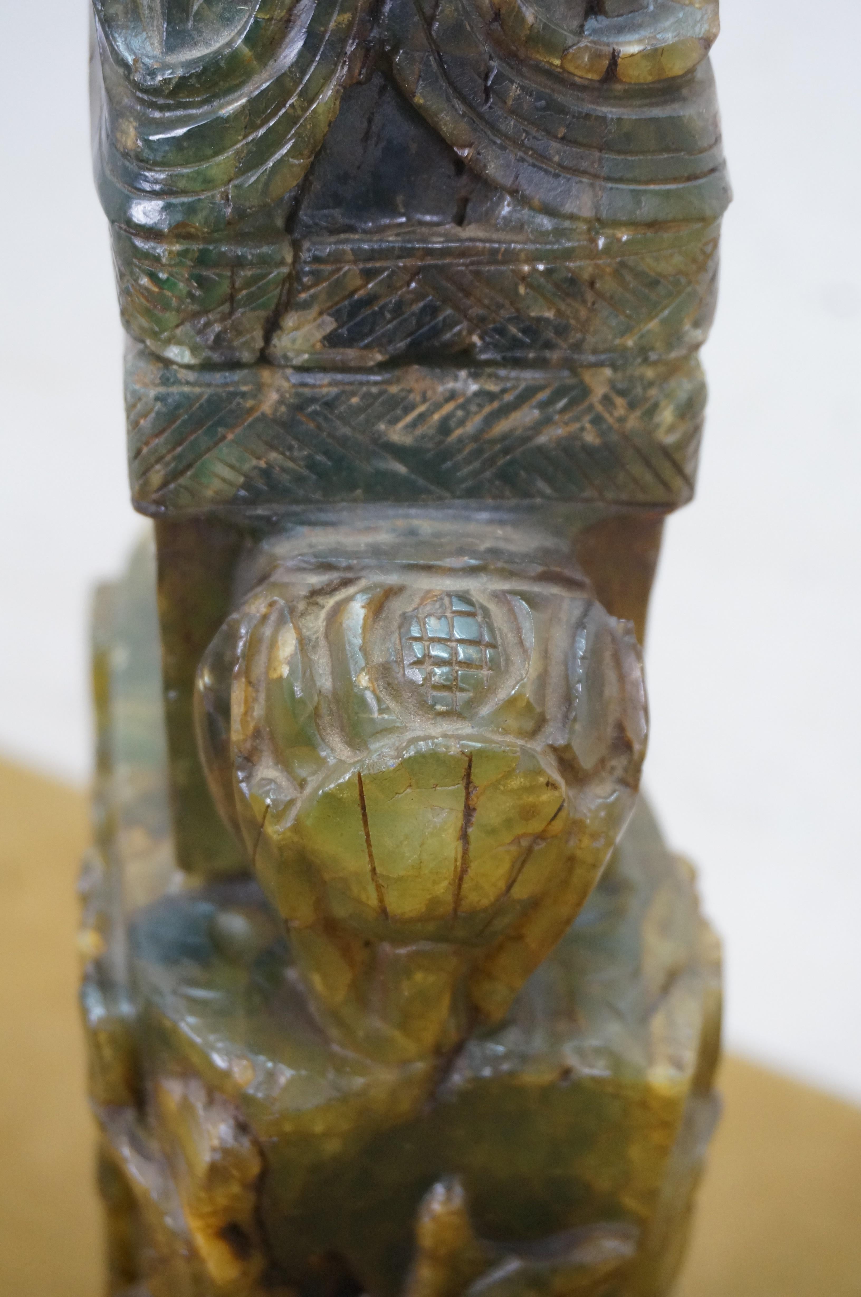 Chinese Carved Green & Yellow Jade Pheasant Urn 18
