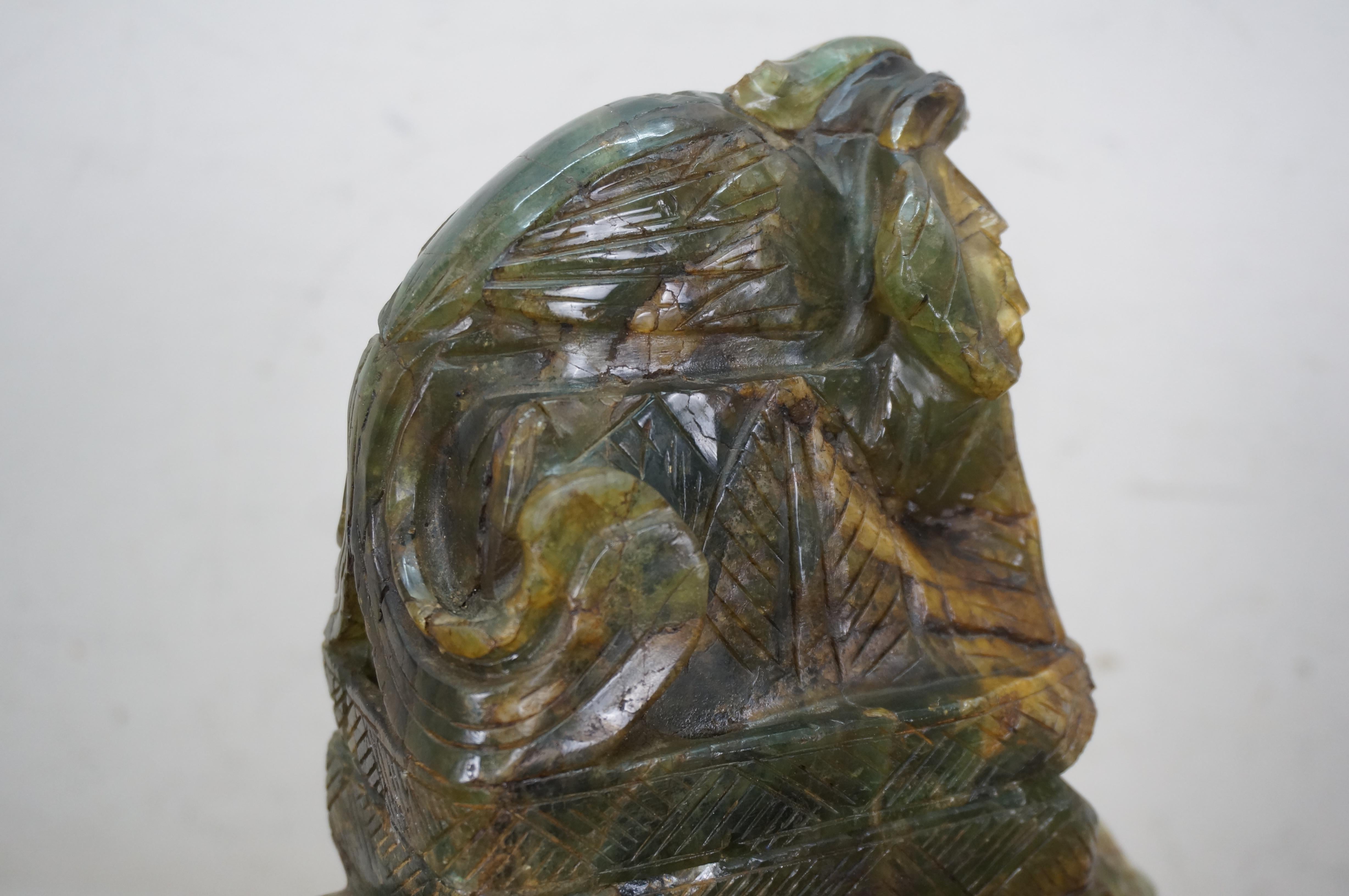 Chinese Carved Green & Yellow Jade Pheasant Urn 18