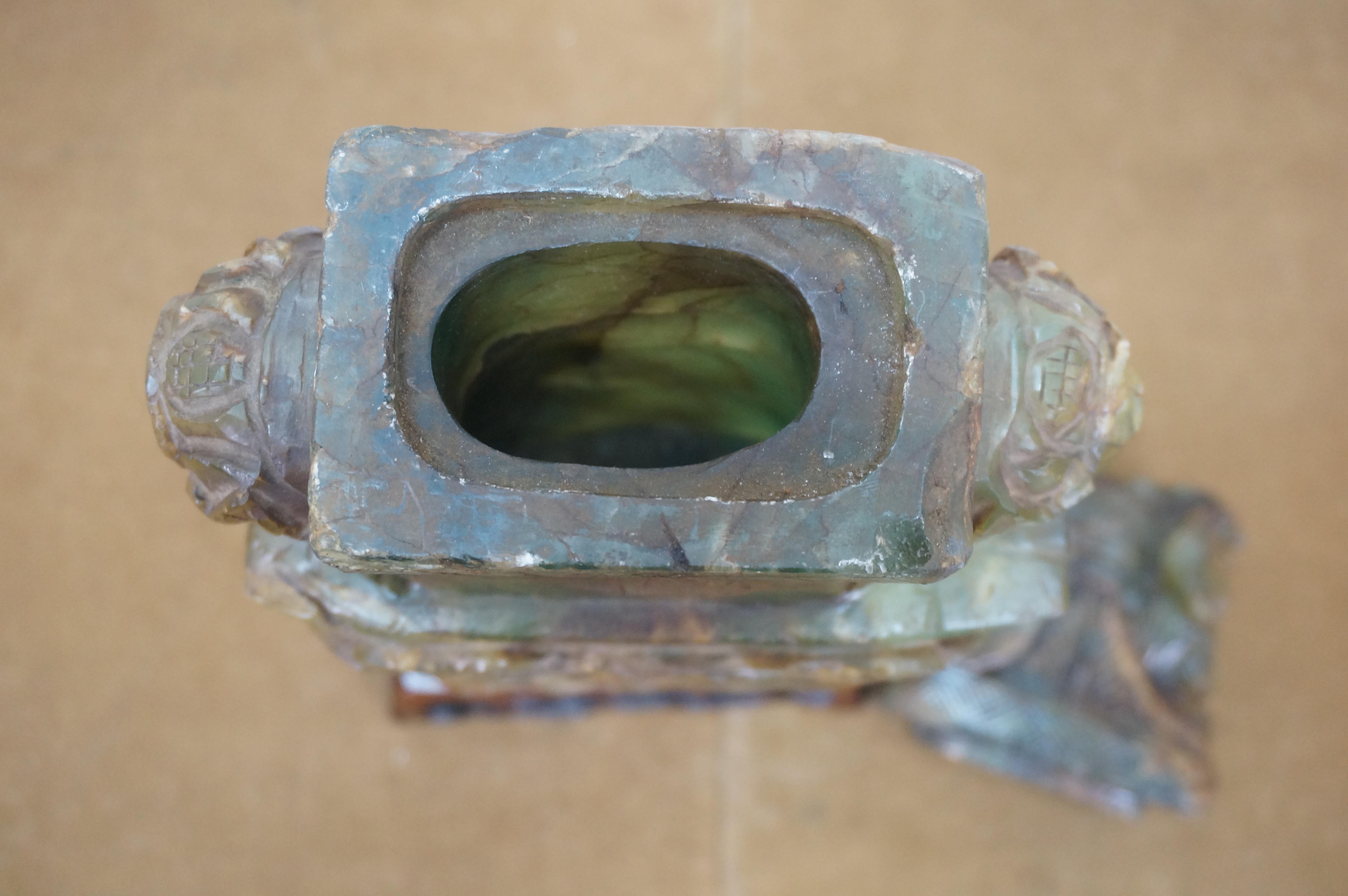 Chinese Carved Green & Yellow Jade Pheasant Urn 18