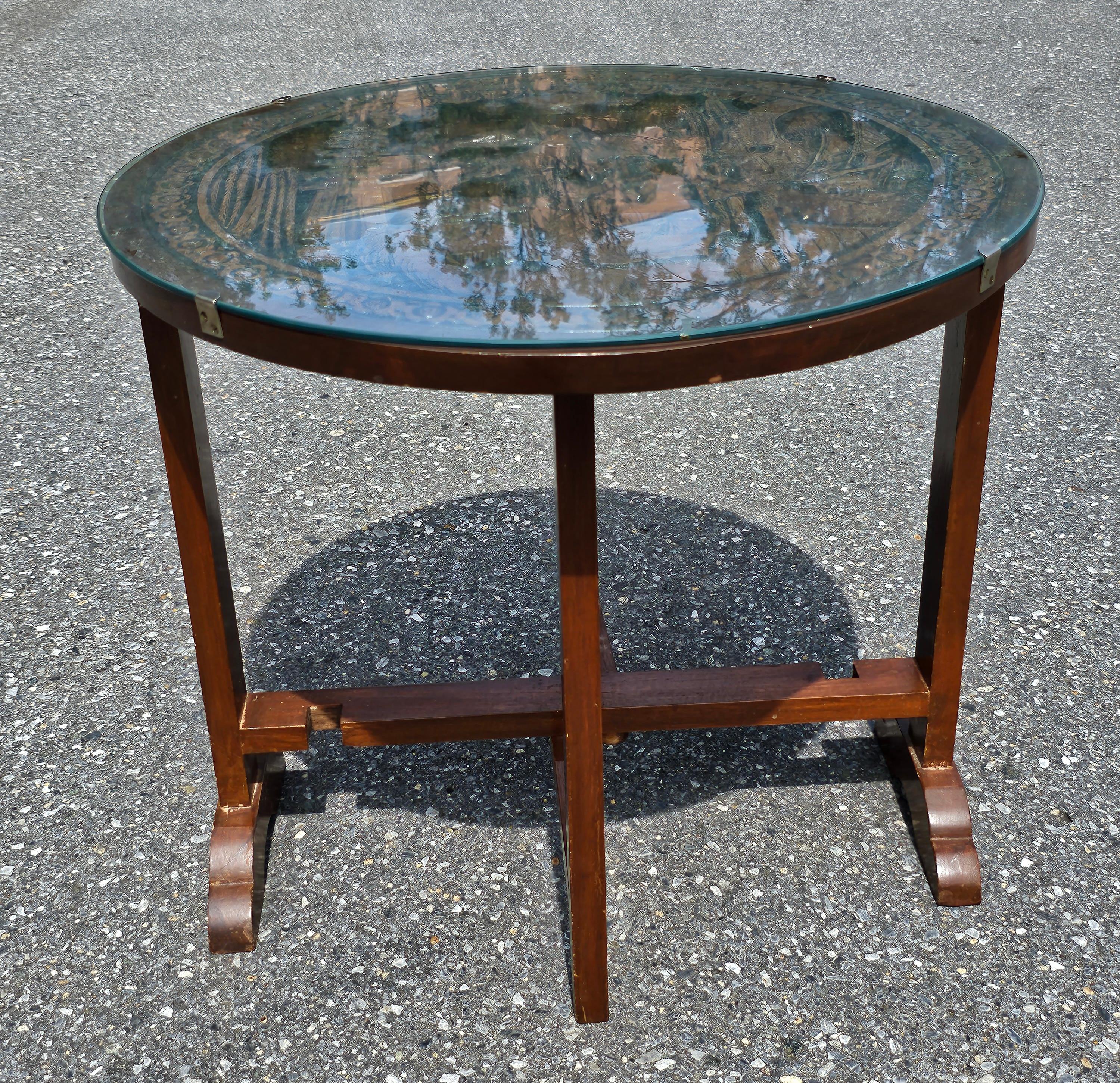 Chinese Carved Hardwood And Glass Tilt-Top Tea Table or Side Table In Good Condition For Sale In Germantown, MD