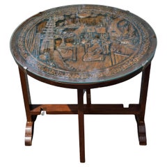 Chinese Carved Hardwood And Glass Tilt-Top Tea Table or Side Table