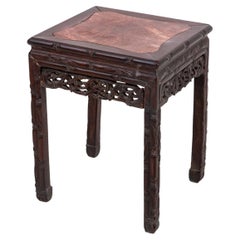 Chinese Carved Hardwood and Marble Pedestal Table