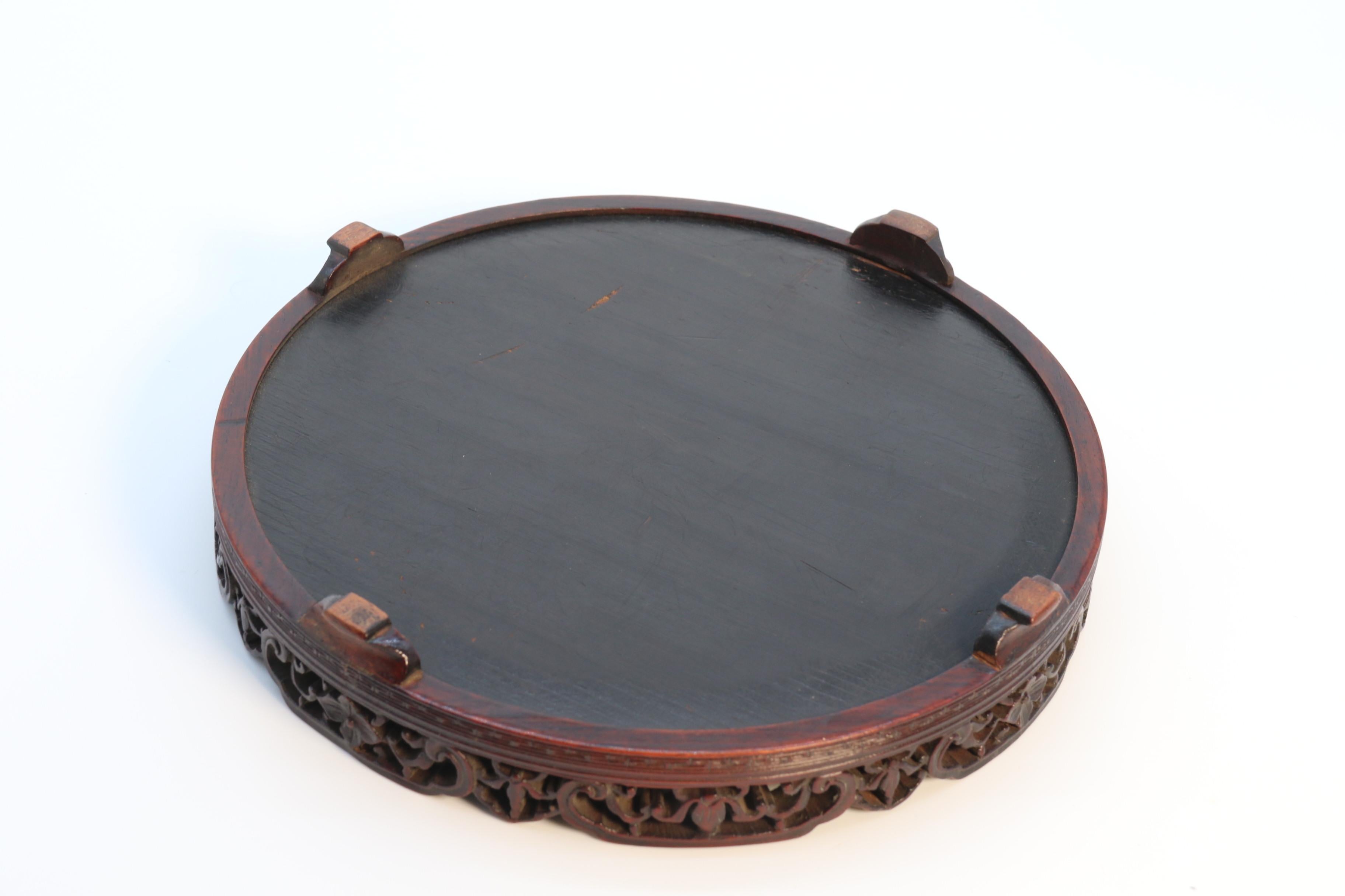 Chinese carved hardwood and the original silk embroidered tray, circa 1860 For Sale 9