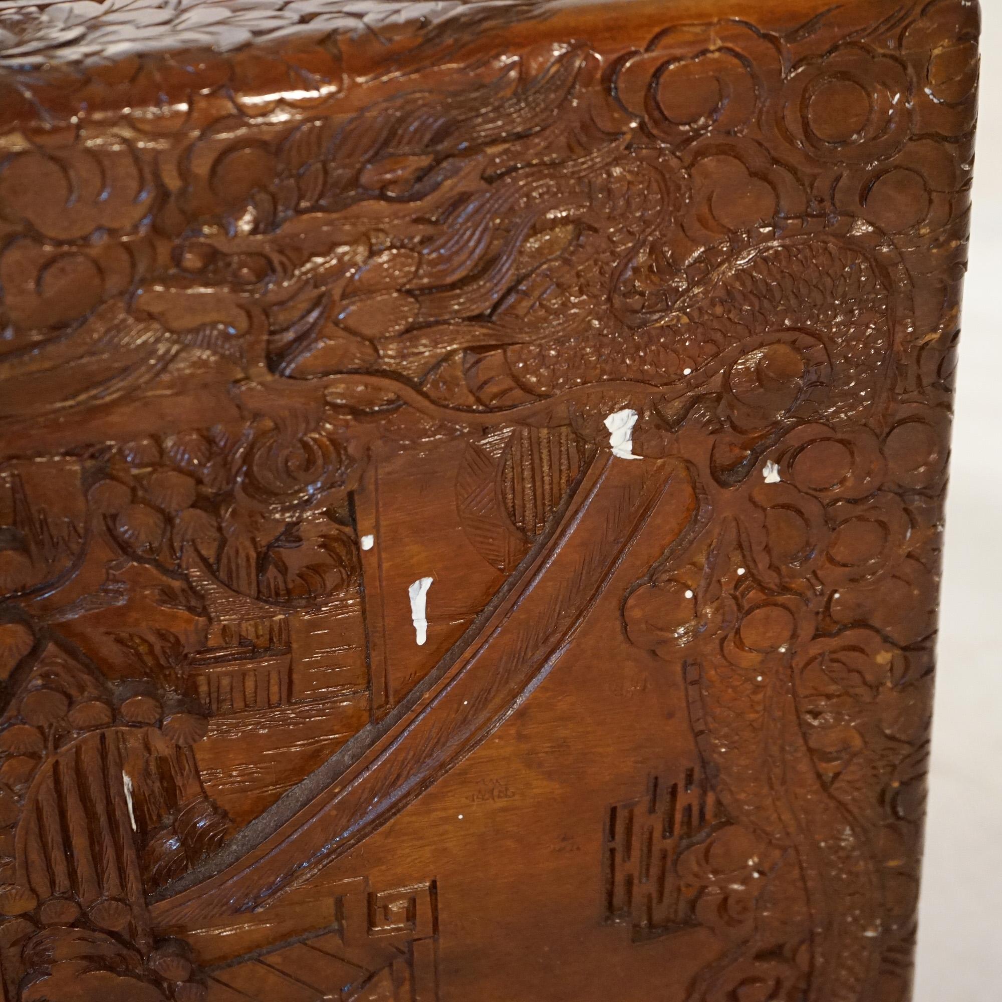 Chinese Carved Hardwood Figural Blanket Chest with Village Scene in Relief 20thC For Sale 10