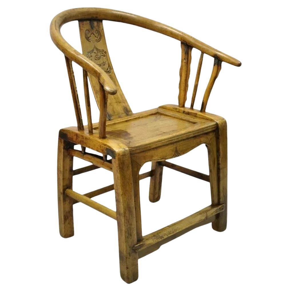 Chinese Carved Hardwood Horseshoe Ming Style Barrel Back Lounge Arm Chair