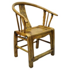 Chinese Carved Hardwood Horseshoe Ming Style Barrel Back Lounge Arm Chair