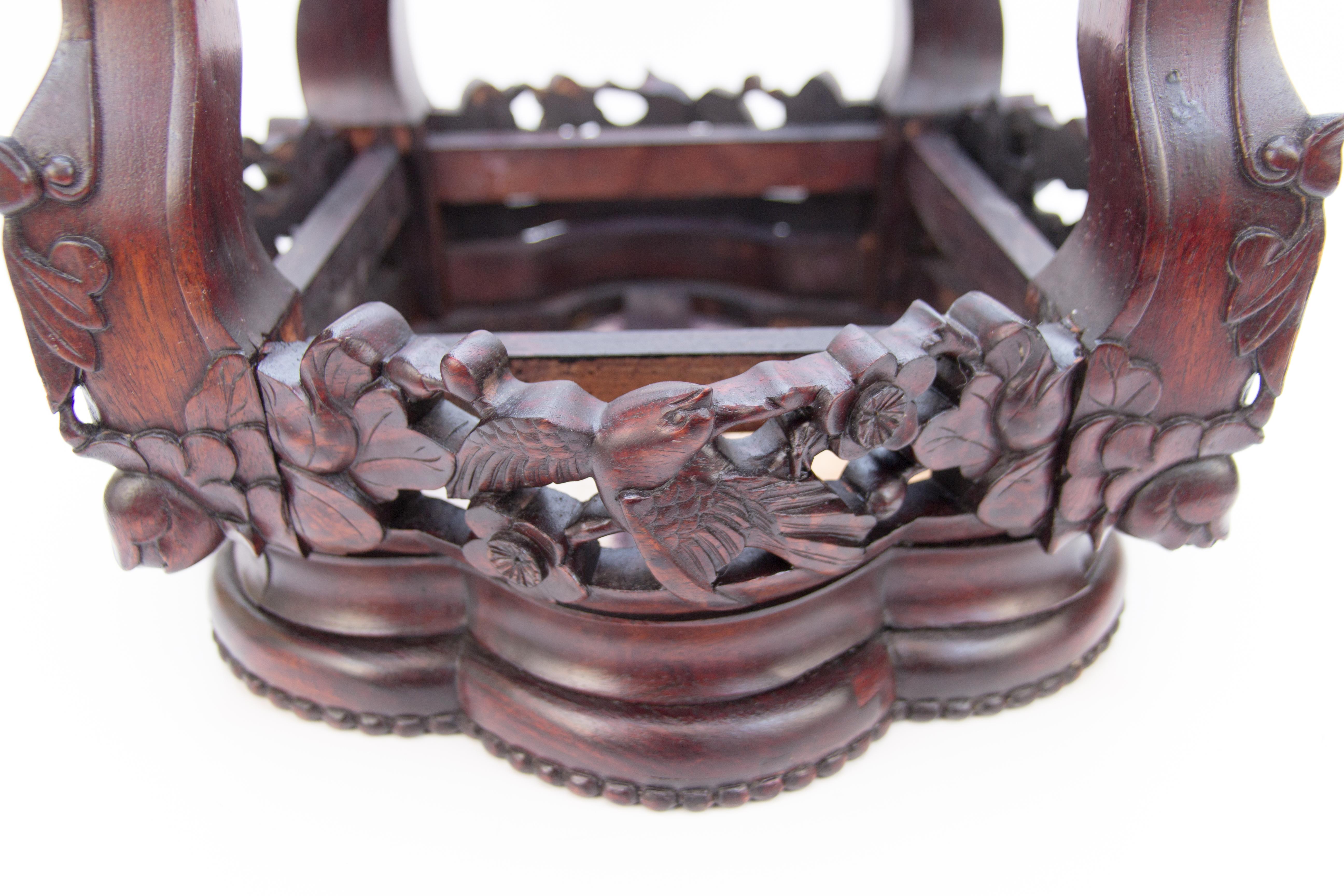 Chinese Carved Hardwood Pot Stand with Shaped Marble Inlaid Top 7