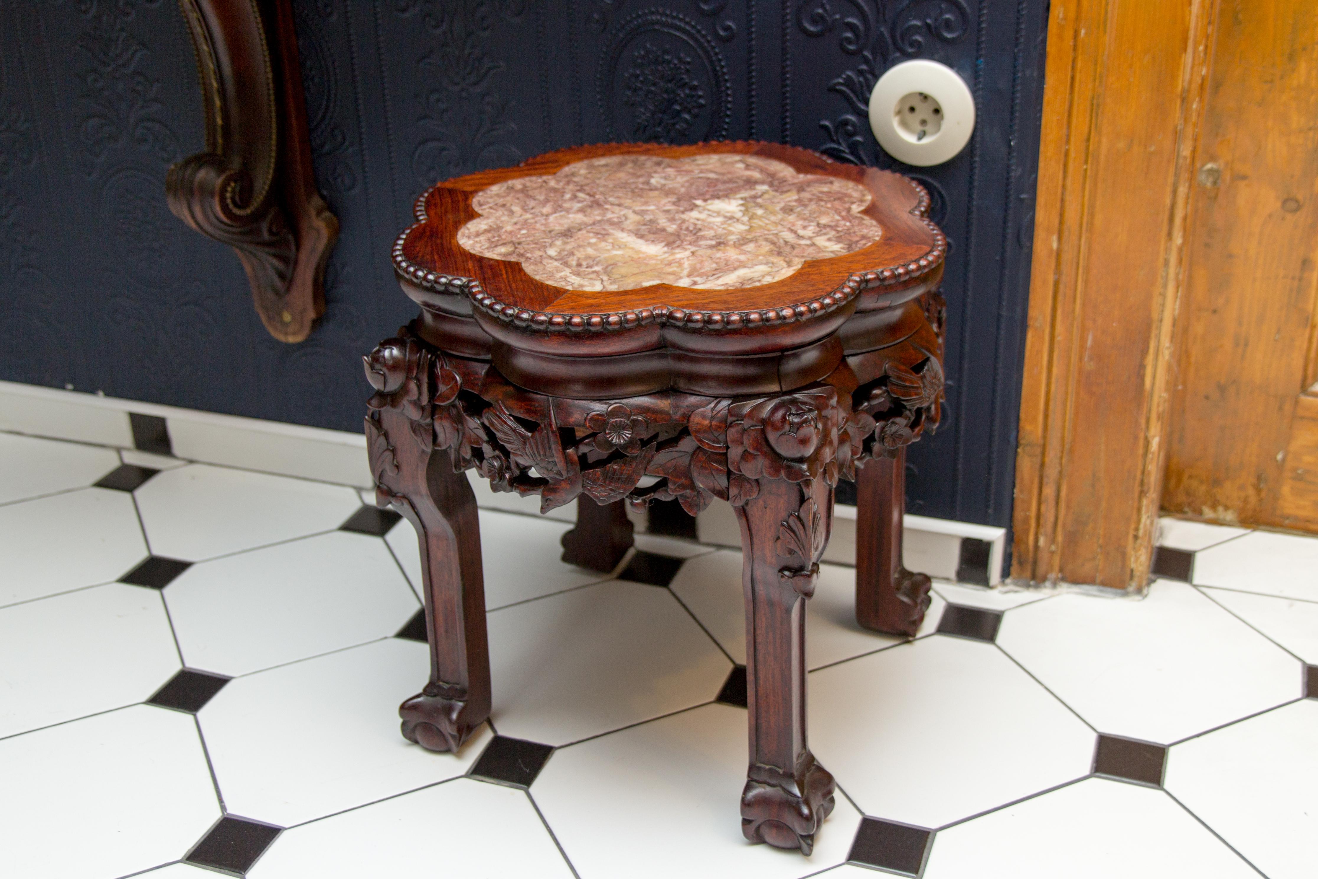 Chinese Carved Hardwood Pot Stand with Shaped Marble Inlaid Top 10
