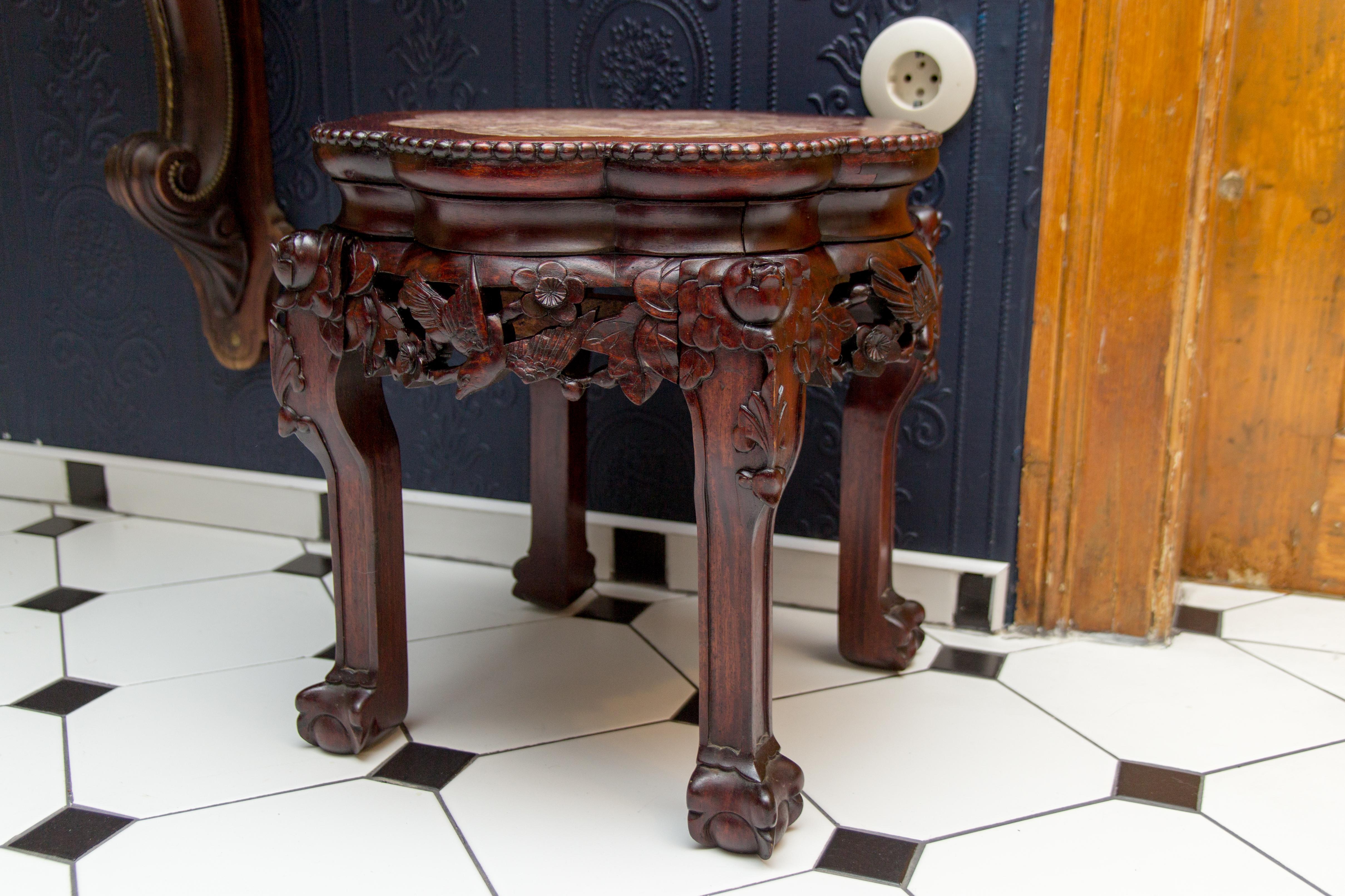 Chinese Carved Hardwood Pot Stand with Shaped Marble Inlaid Top 11