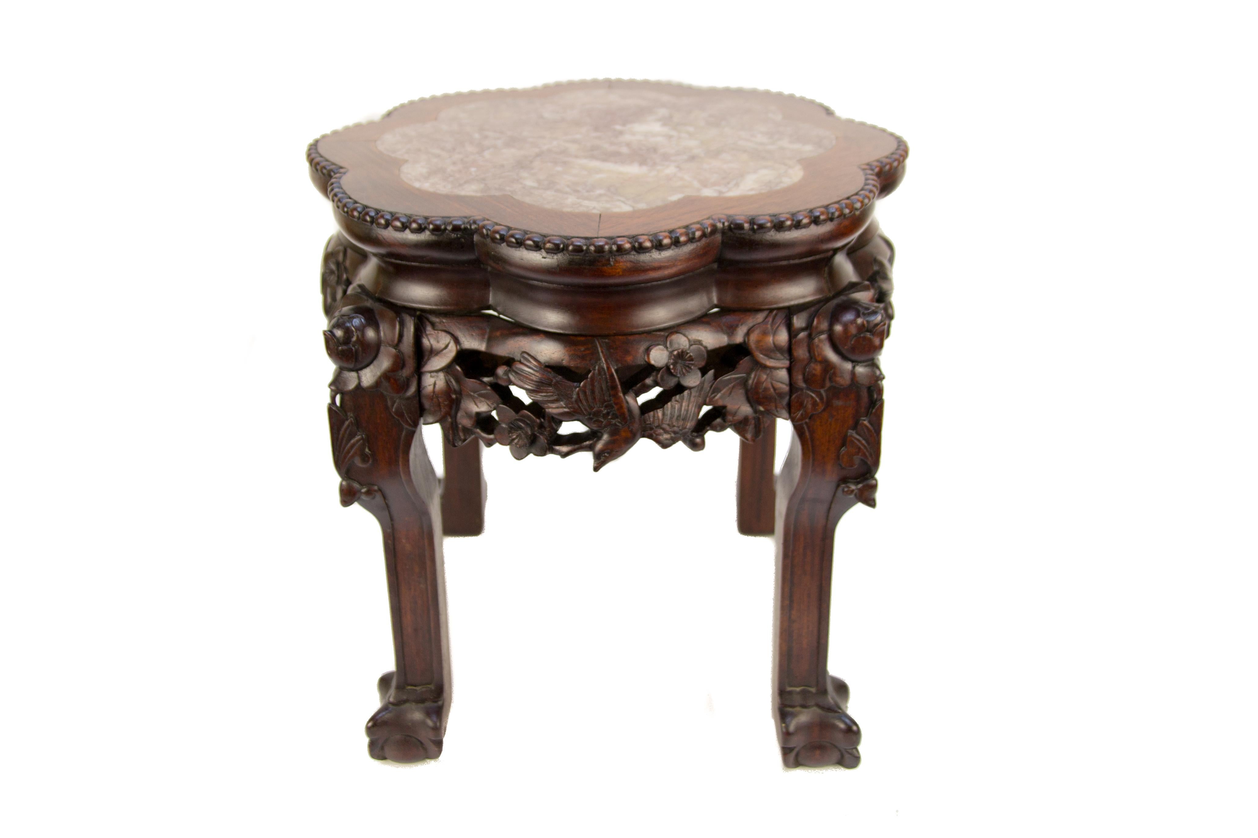 Chinese Carved Hardwood Pot Stand with Shaped Marble Inlaid Top 13