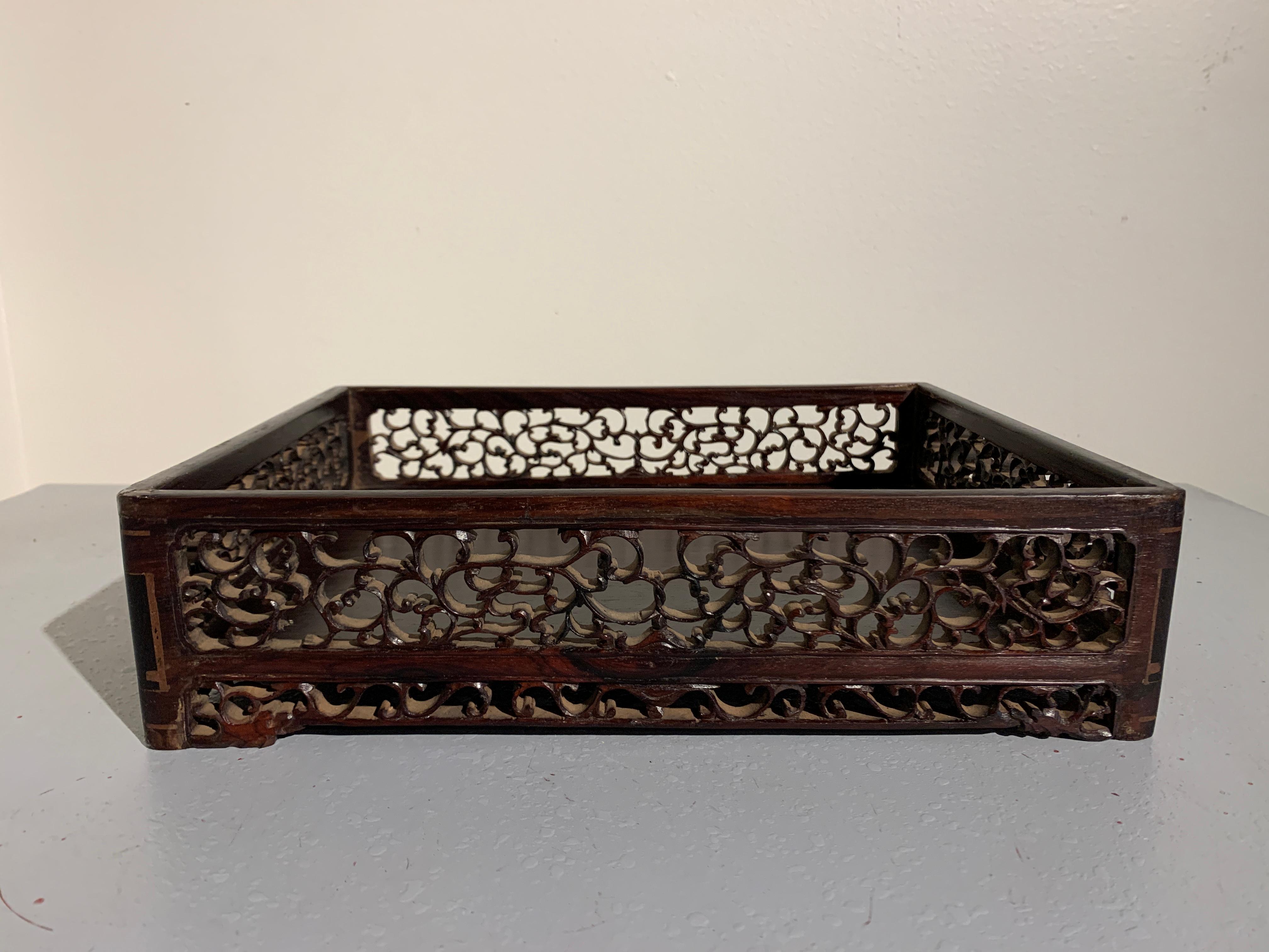 Hand-Carved Chinese Carved Hardwood Scholar's Tray, Qing Dynasty, 19th Century, China For Sale