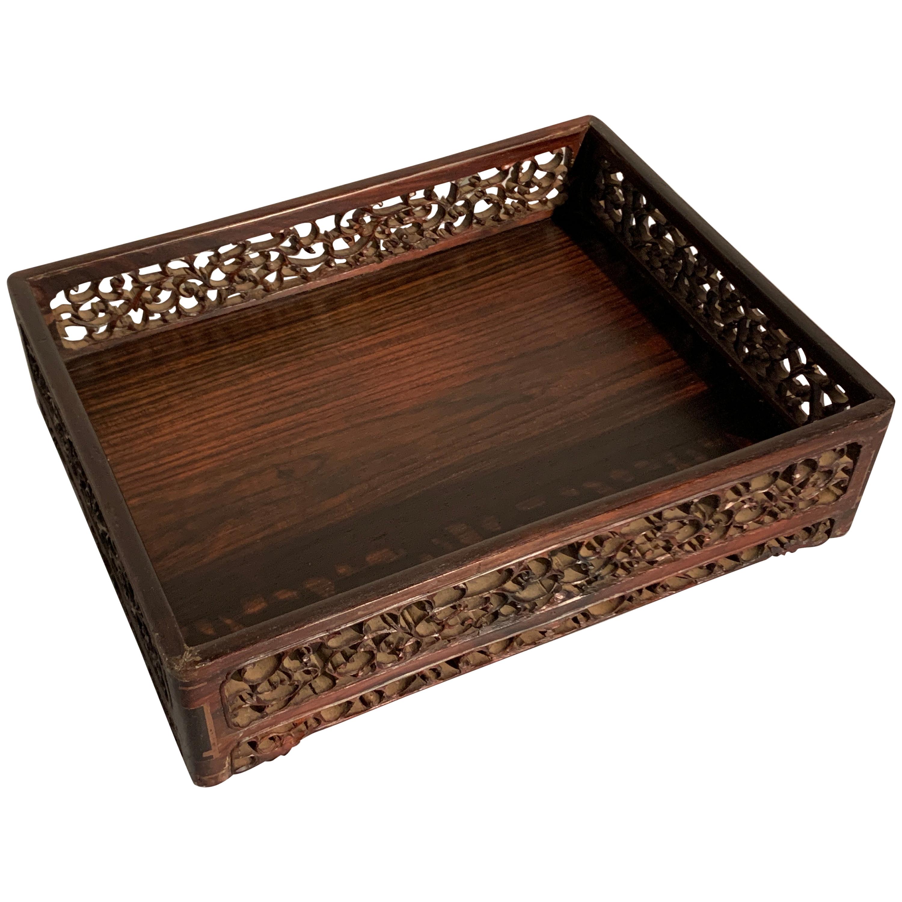 Chinese Carved Hardwood Scholar's Tray, Qing Dynasty, 19th Century, China For Sale