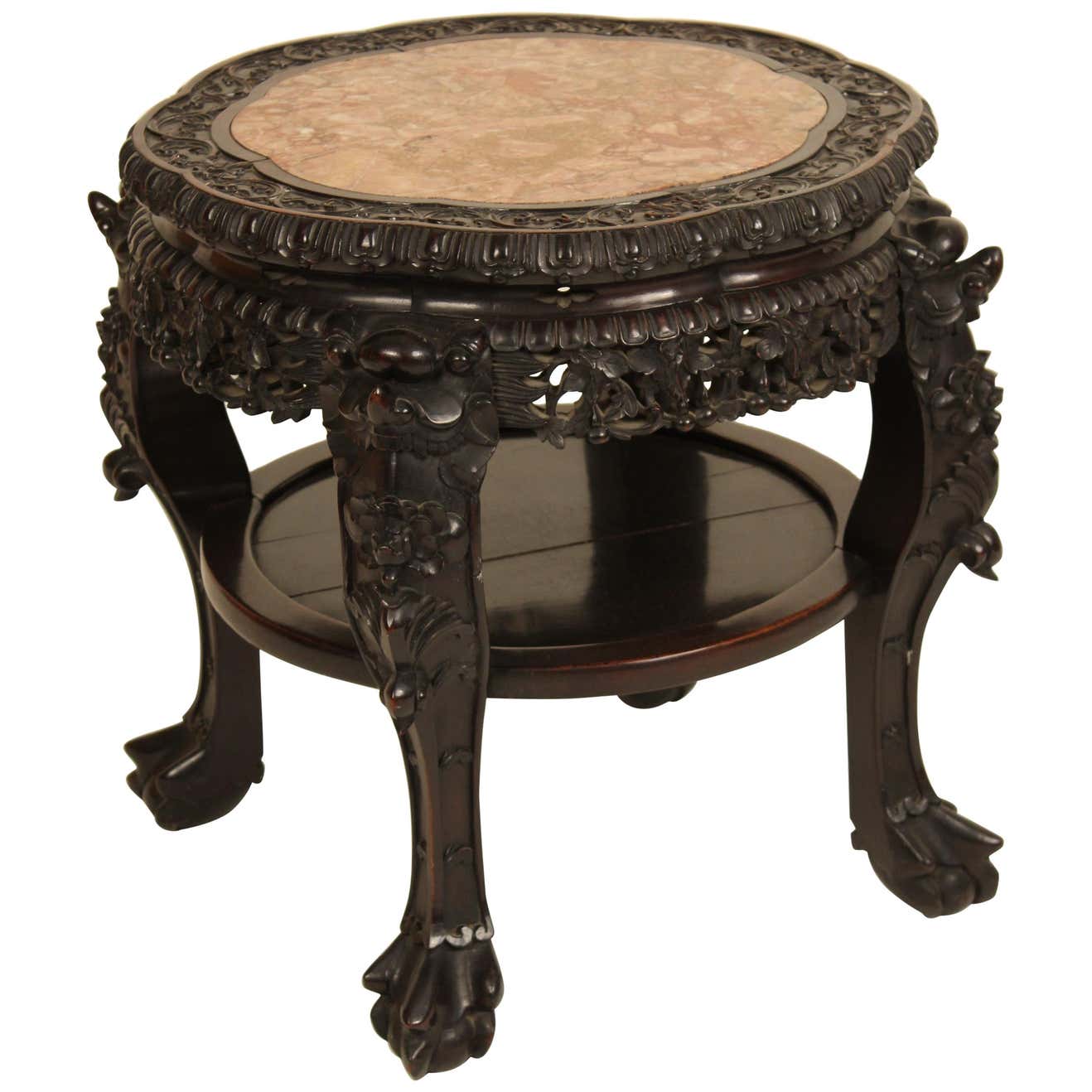 Chinese Carved Hardwood Taboret For Sale at 1stDibs