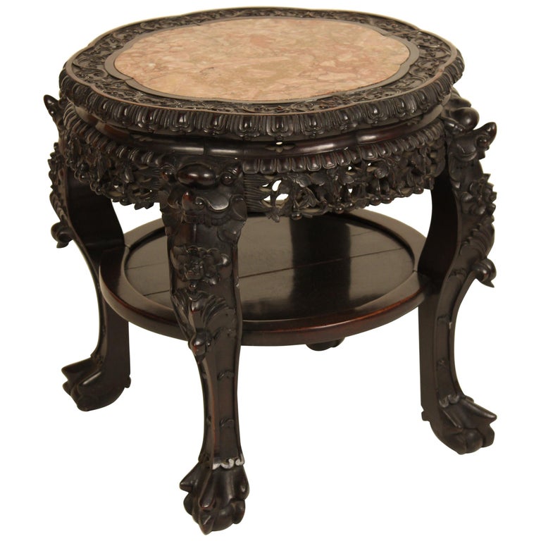 Chinese Carved Hardwood Taboret For Sale at 1stDibs