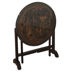 Chinese Carved Hardwood Tilt Top Glazed Gate Leg Circular Tea Table