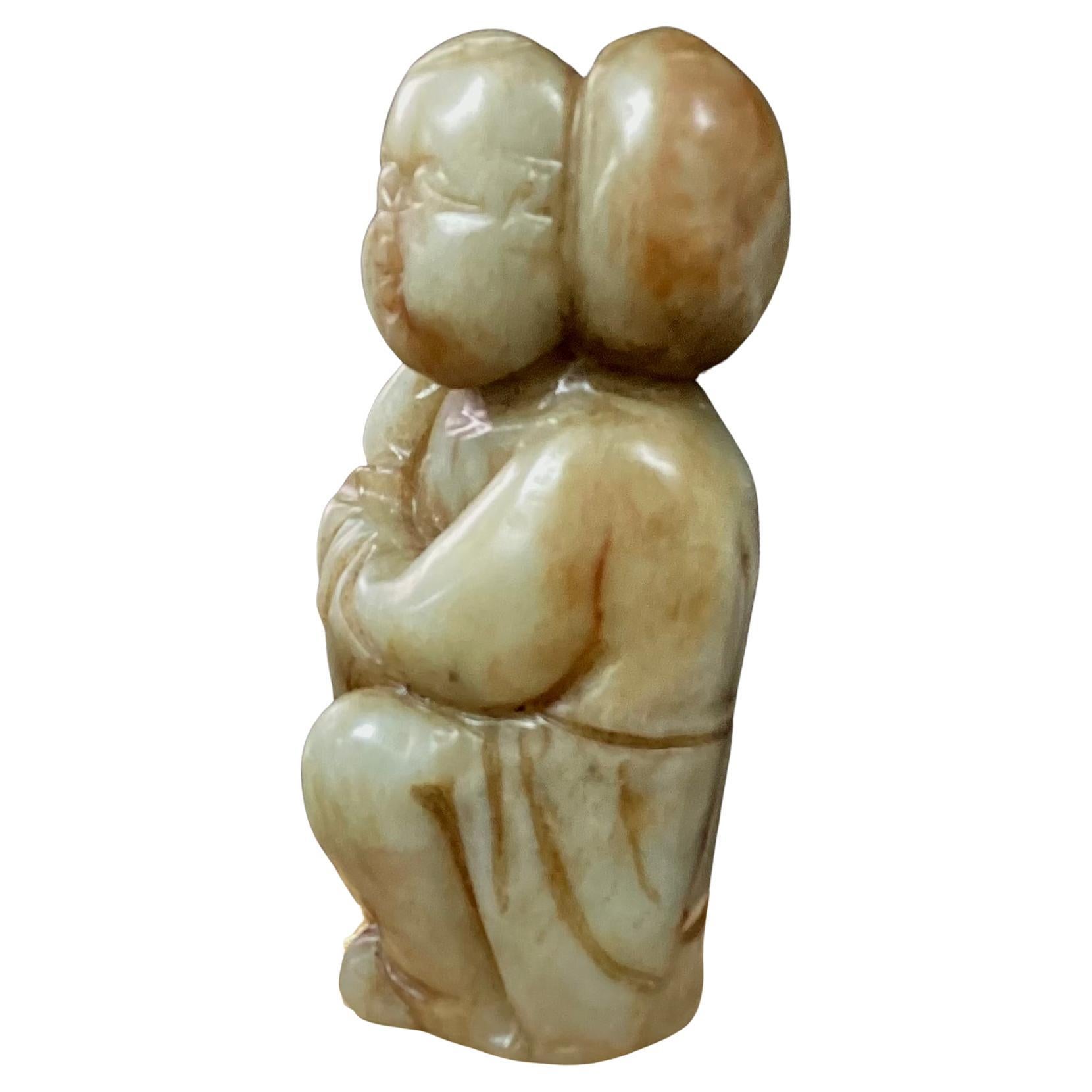 19th Century Chinese Carved Hetian Jade Figure Of Boy  For Sale