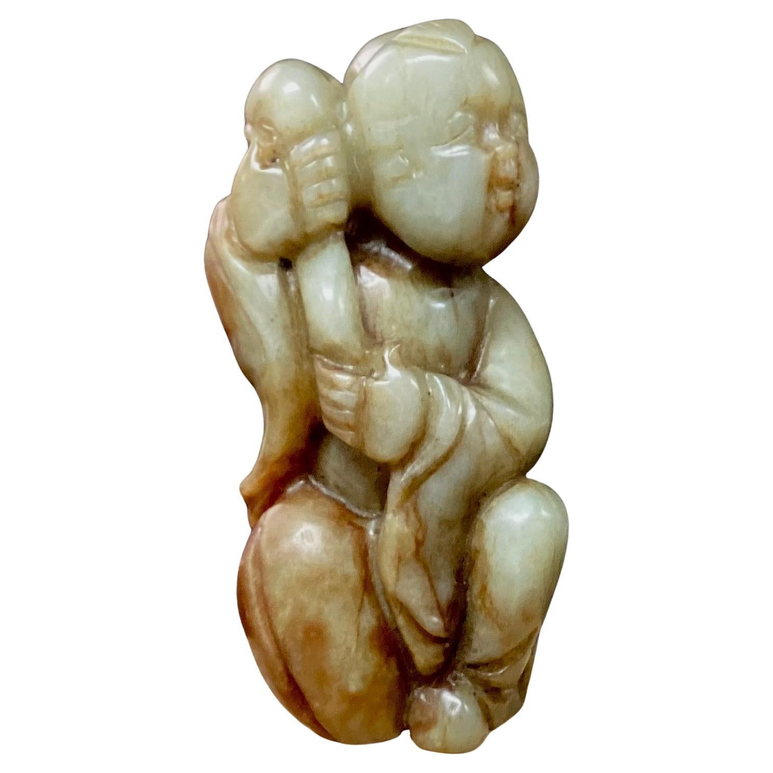 Soapstone Chinese Carved Hetian Jade Figure Of Boy  For Sale