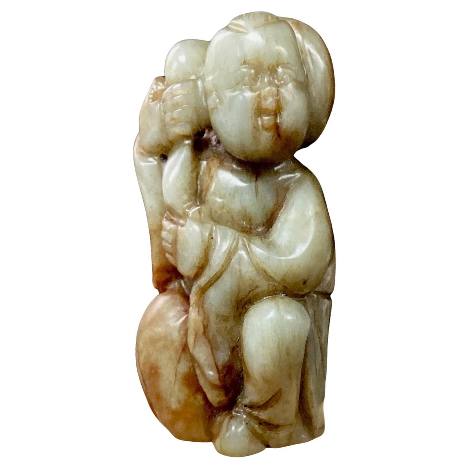 Chinese Carved Hetian Jade Figure Of Boy  For Sale 2