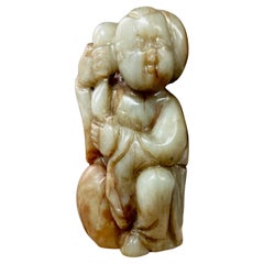 Antique Chinese Carved Hetian Jade Figure Of Boy 
