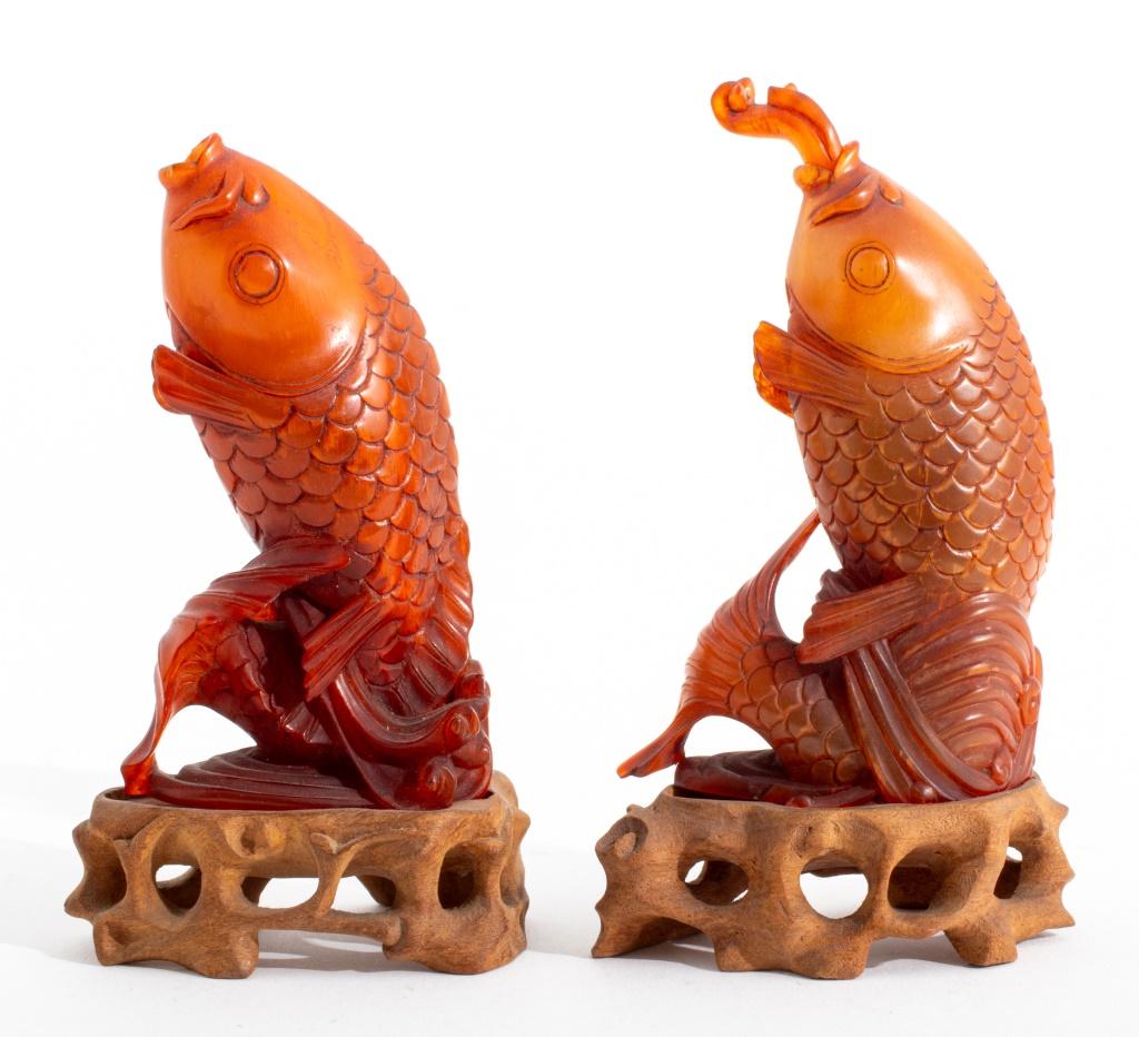 19th Century Chinese Carved Horn Carp Form Snuff Bottles, Pair For Sale