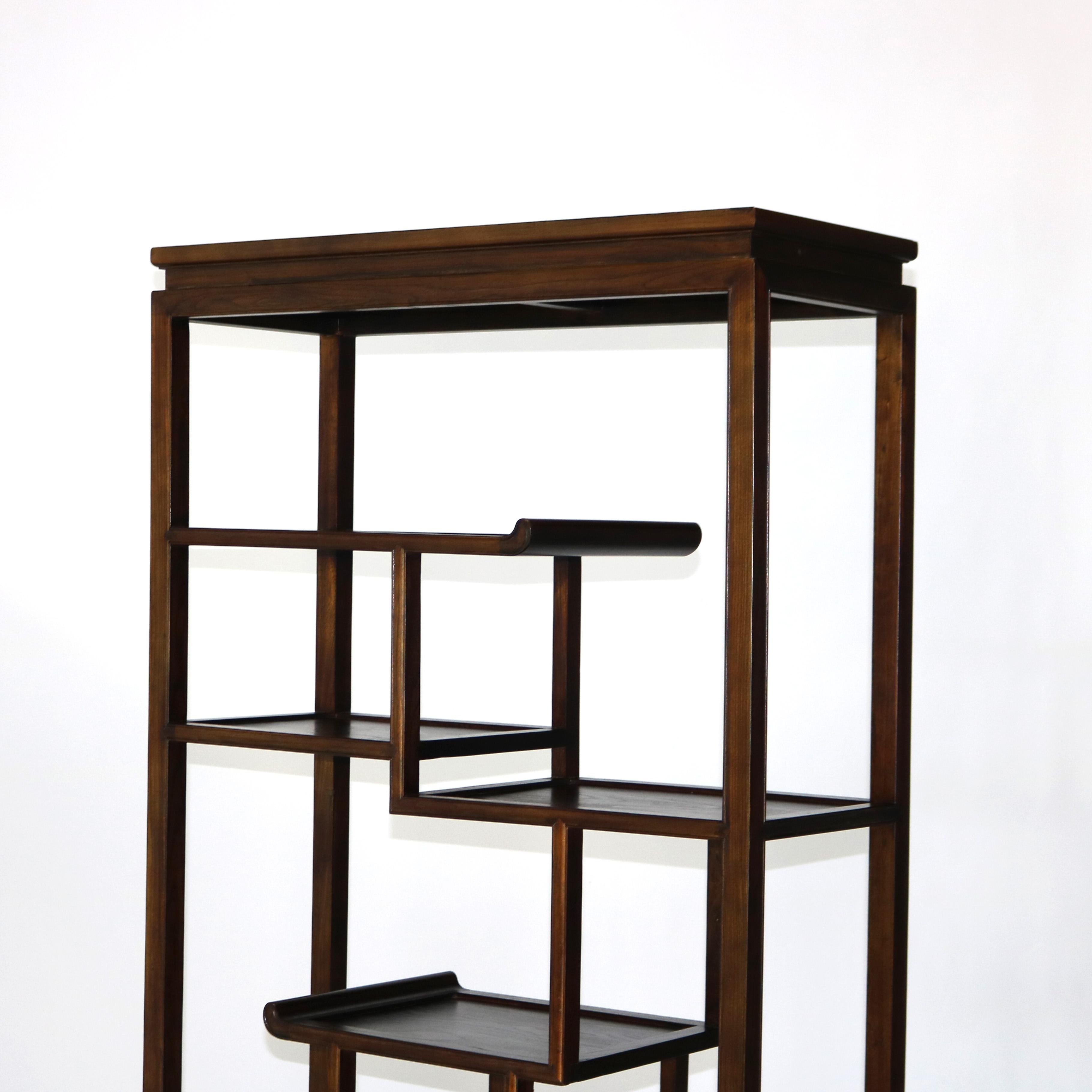 ***Reduced In-House Delivery Rates - Click on “Ask Seller” to Request a Quote***

Chinese Carved in Relief Hardwood Curio Display Shelf with Offset Platforms and Cabinet 20thC

Measures - 79