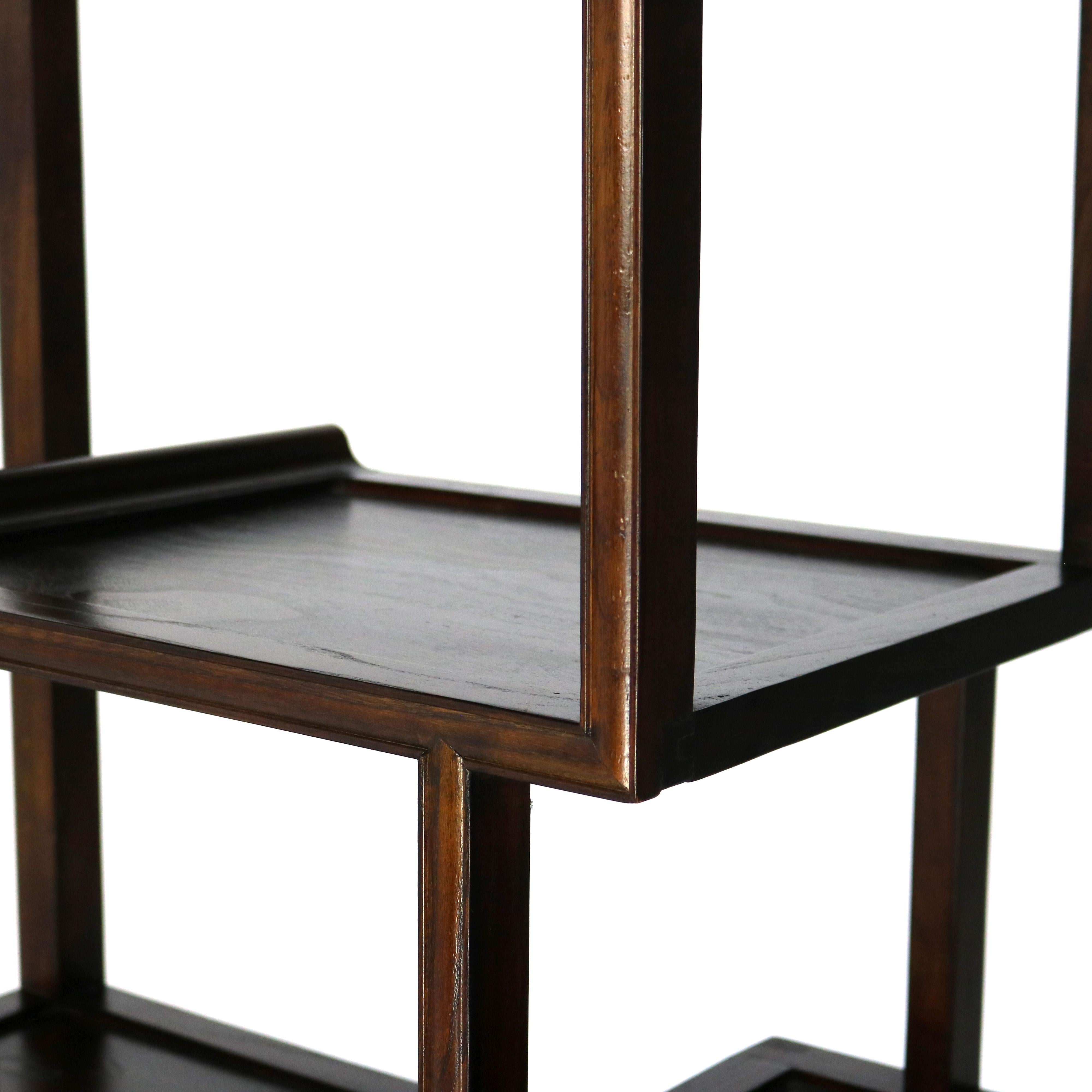 Chinese Carved in Relief Hardwood Curio Display Shelf with Offset Platform 20thC For Sale 2