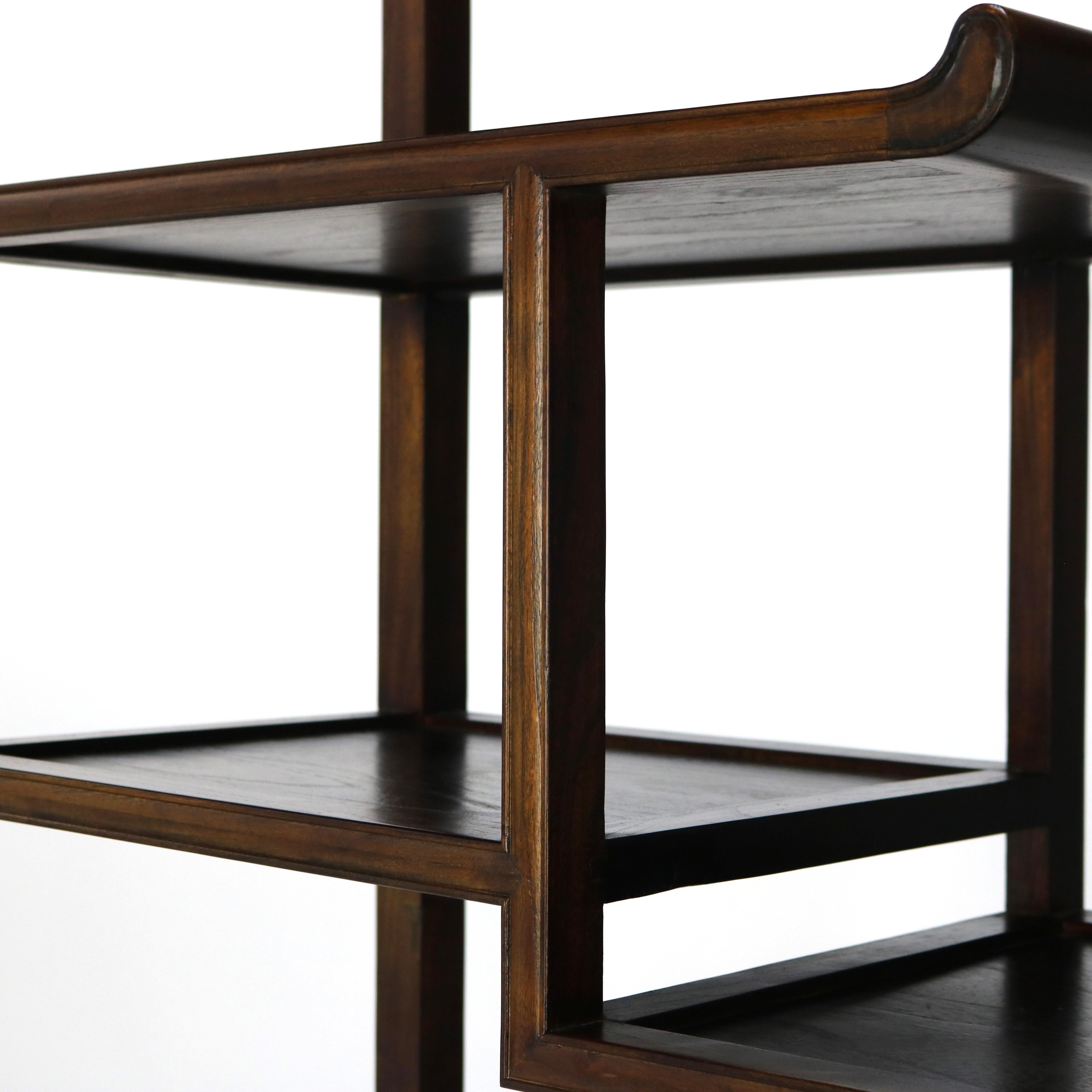 Chinese Carved in Relief Hardwood Curio Display Shelf with Offset Platform 20thC For Sale 3