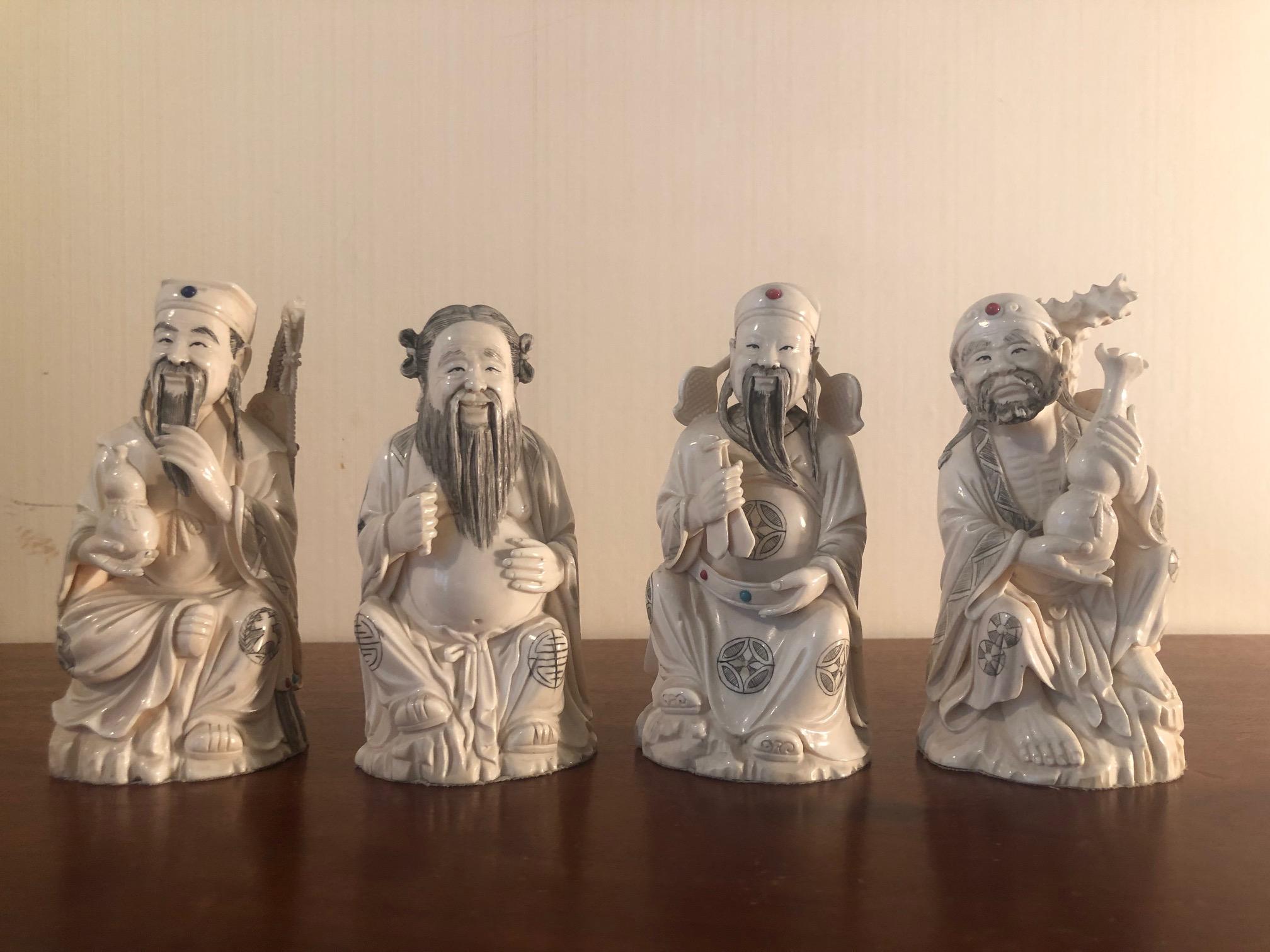 Chinese Carved Figurines, Hong Kong, circa 1950 In Good Condition In Sofia, BG