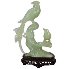 Groupement d'oiseaux en jade sculpté:: faisan & Moineau:: 20e siècle