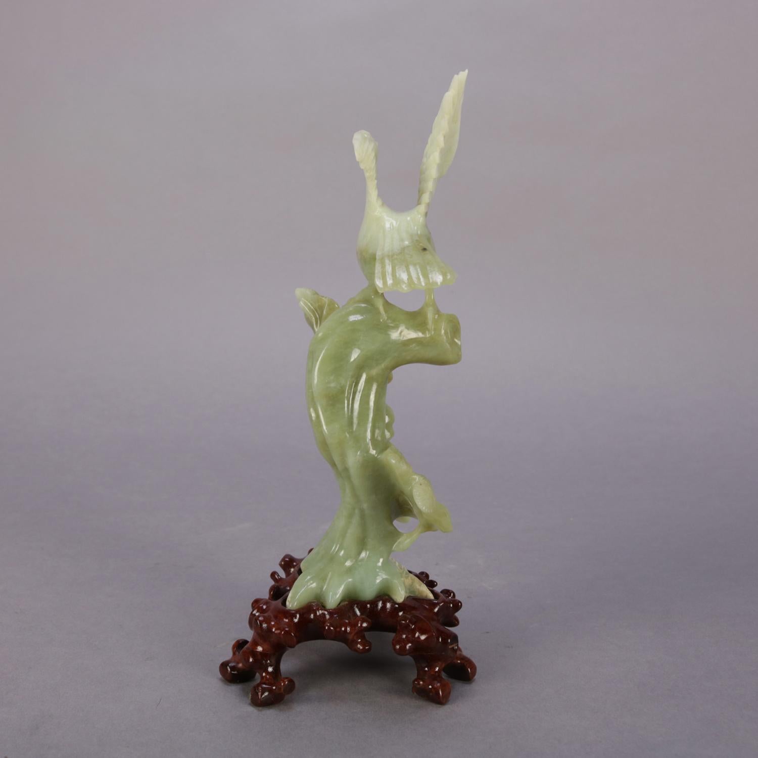 Chinese Carved Jade Figural Sculpture of Hawk on Tree Original Box, 20th Century 4