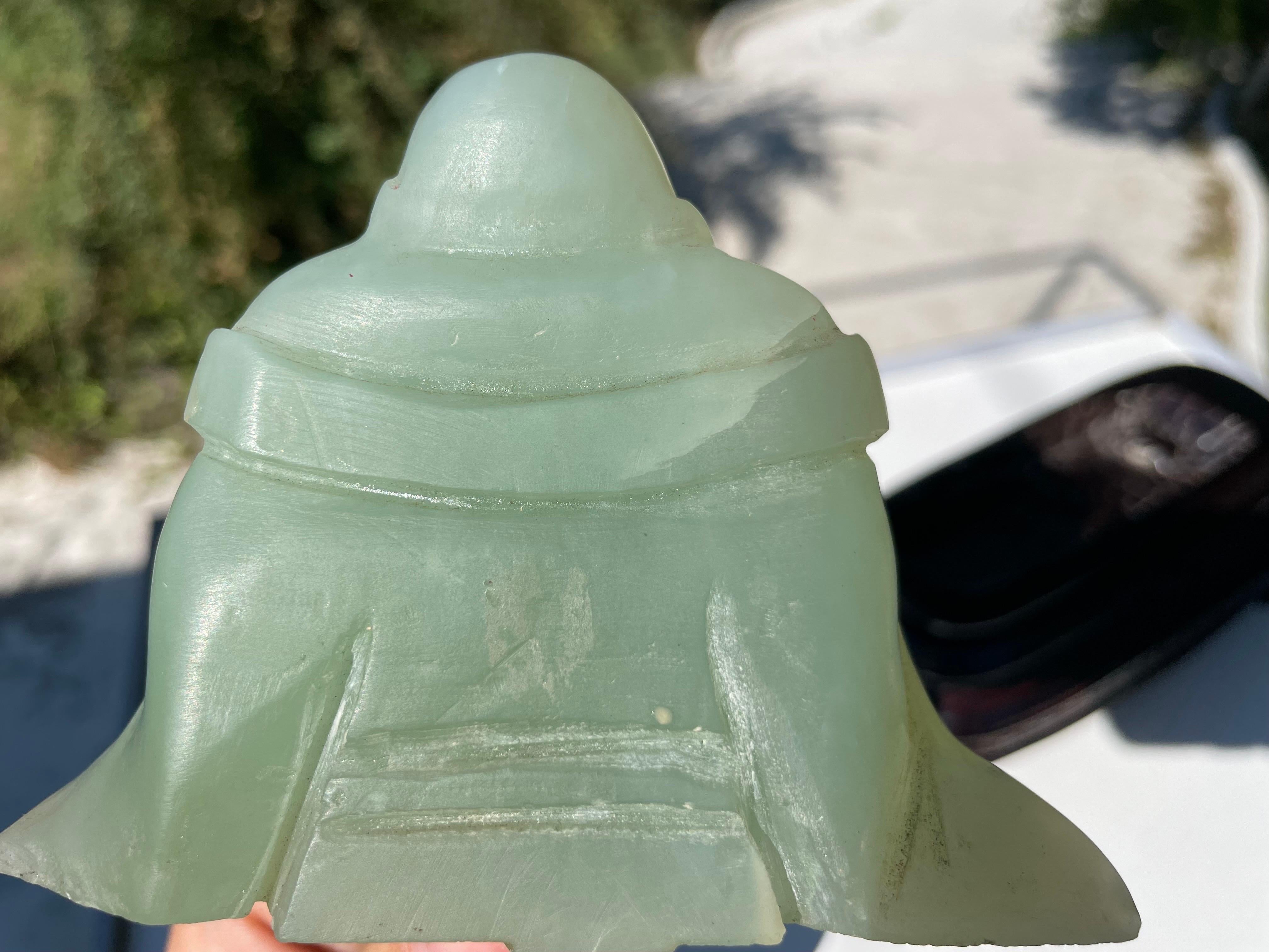 Chinoiserie Chinese Carved Jade Figural Sculpture of Laughing Buddha, Budai, 20th Century For Sale