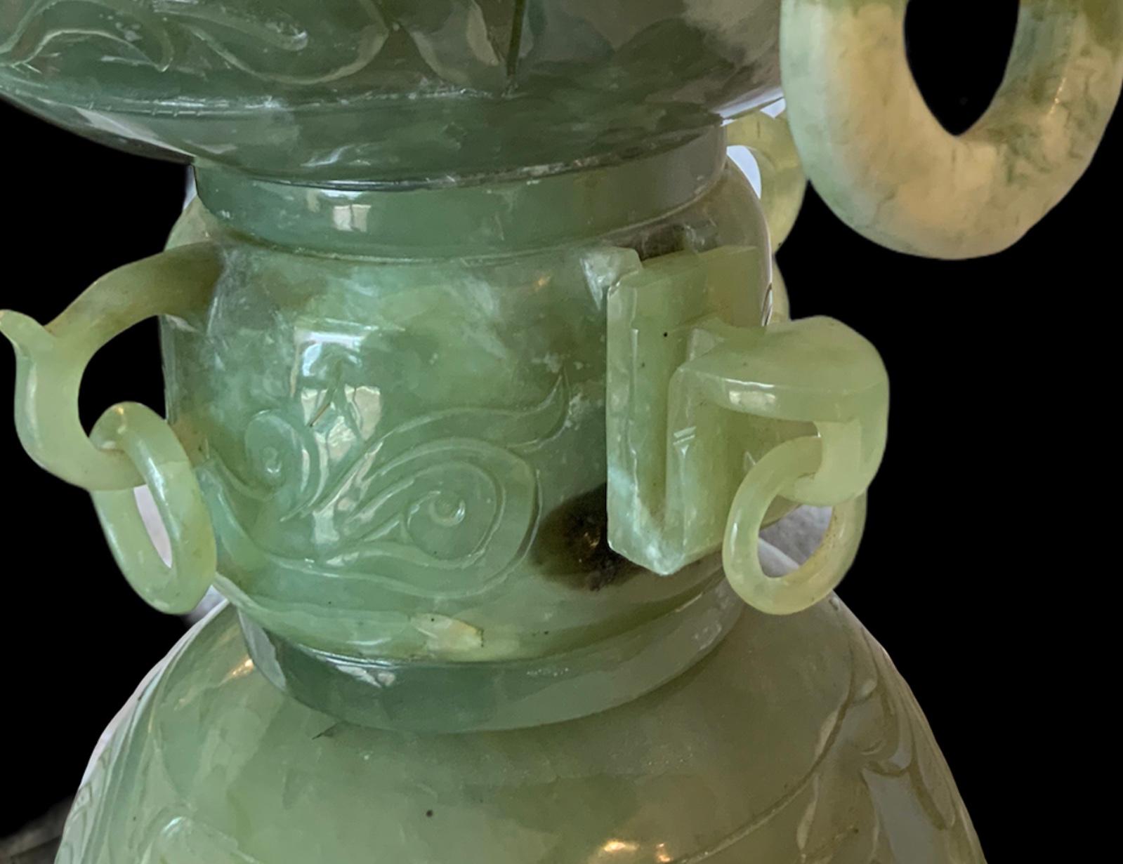 Hand-Carved Chinese Carved Jade Like Stone Large Heavy Dragon Incense Burner