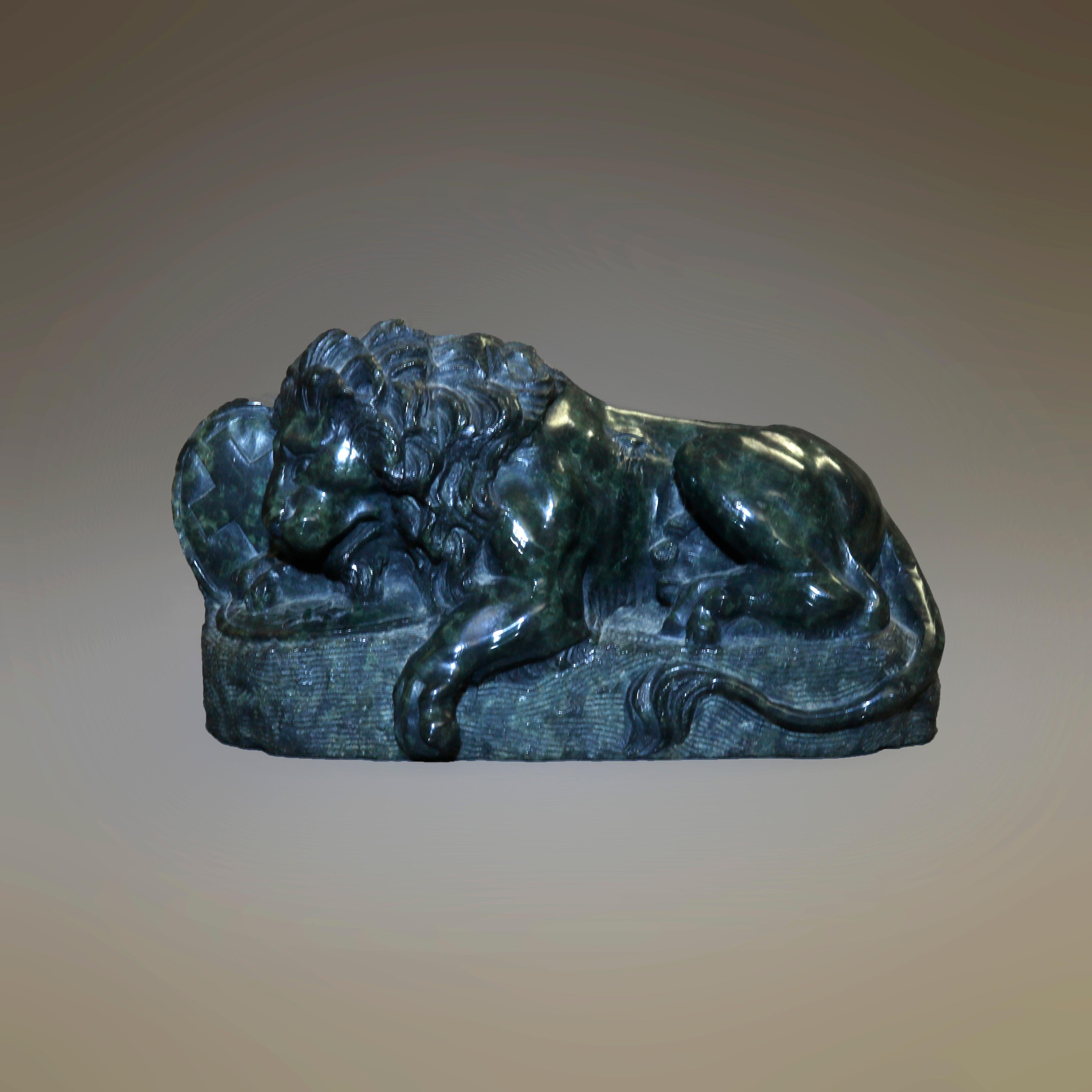 Hand-Carved Chinese Carved Jade Lion Victory Sculpture 20th C